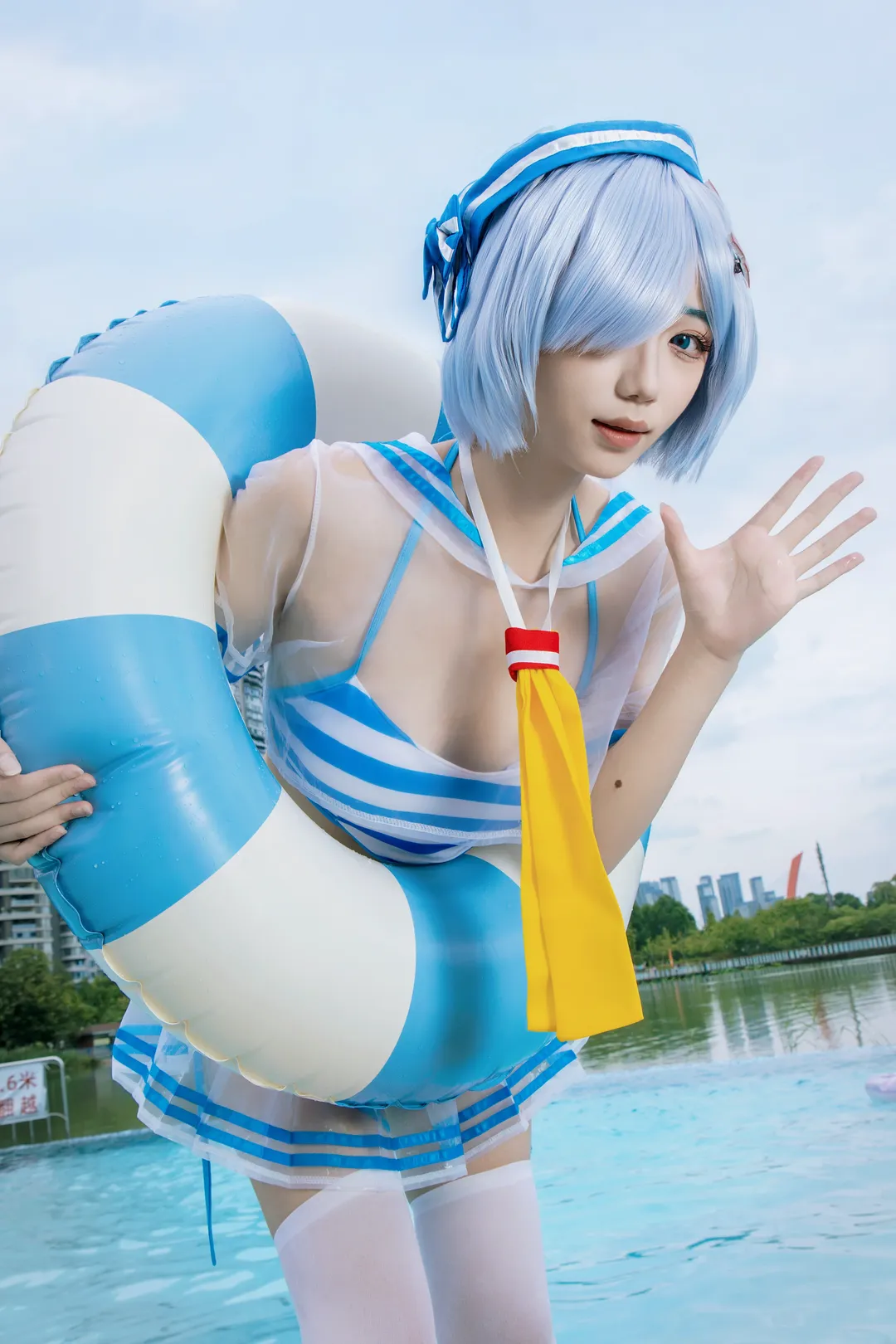 cosplay, 从零开始的异世界生活, 蕾姆cos, 白丝, 泳池派对 - 第3张