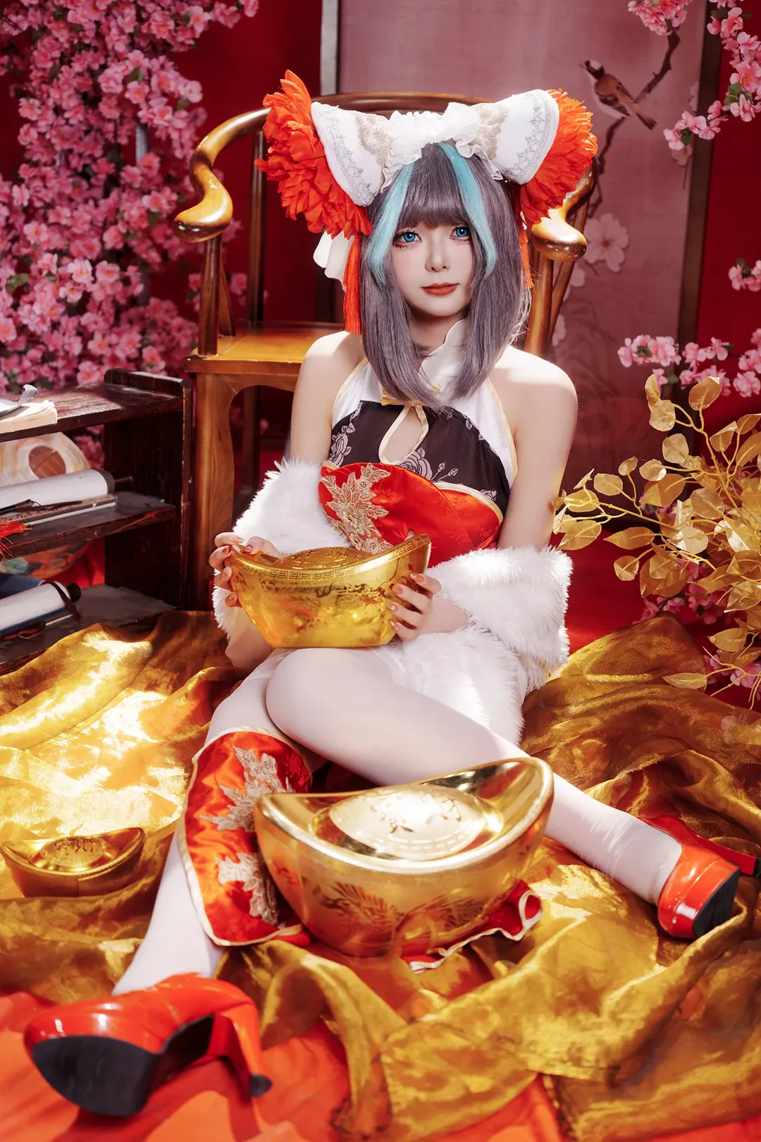 柴郡cos, 碧蓝航线, 旗袍, 二次元cosplay, 白丝 - 第2张