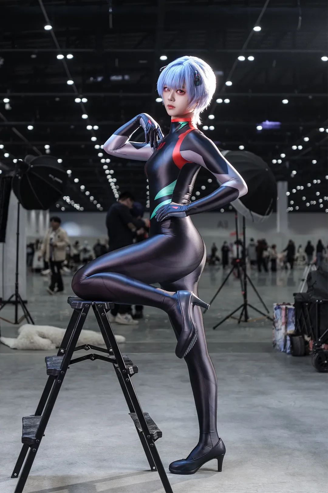Rei Ayanami cosplay, Convention photography, Neon Genesis Evangelion, Latex suit, Kendall style