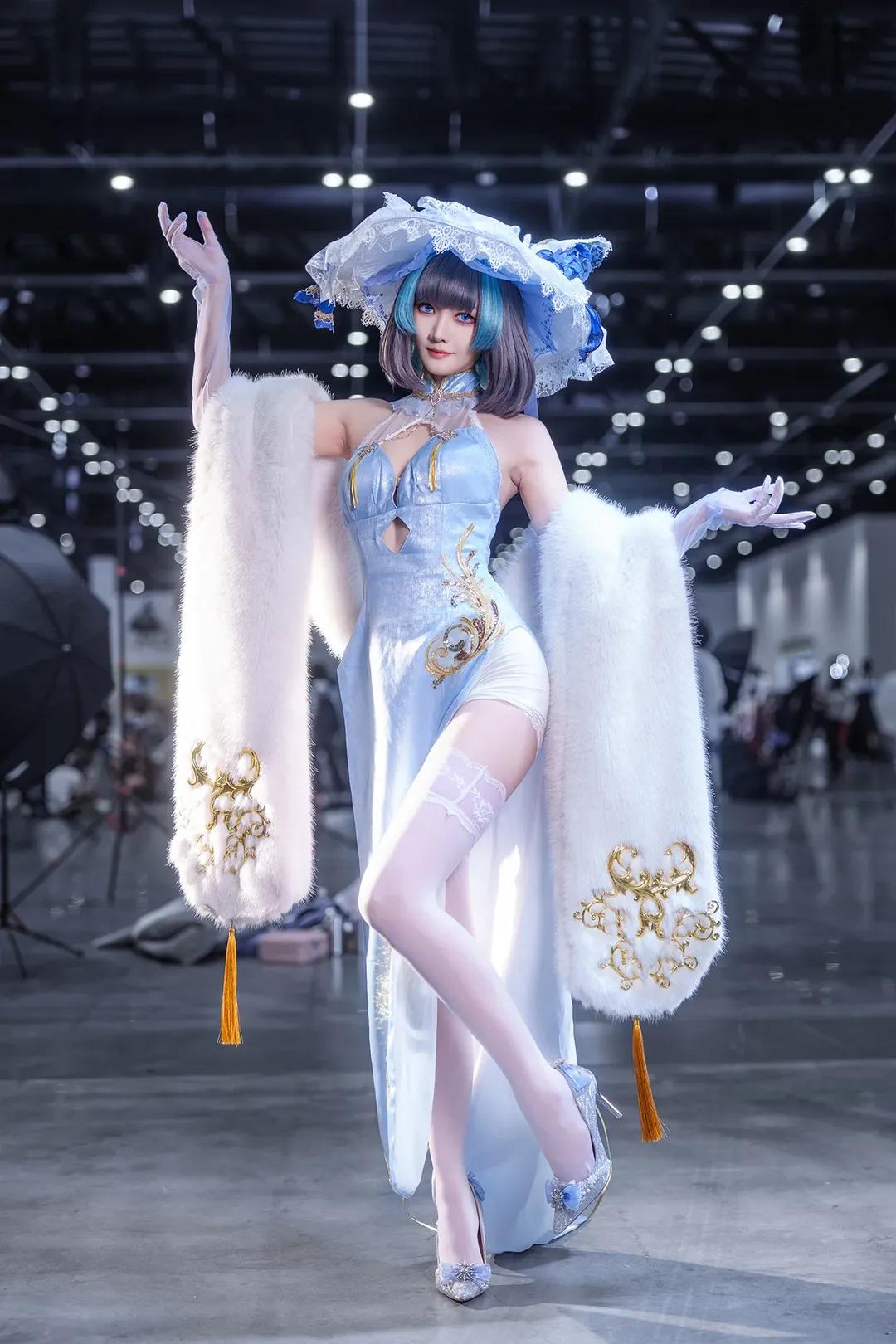 二次元撮影, チェシャー コスプレ, アズールレーン, イベント写真, 白タイツコスプレ