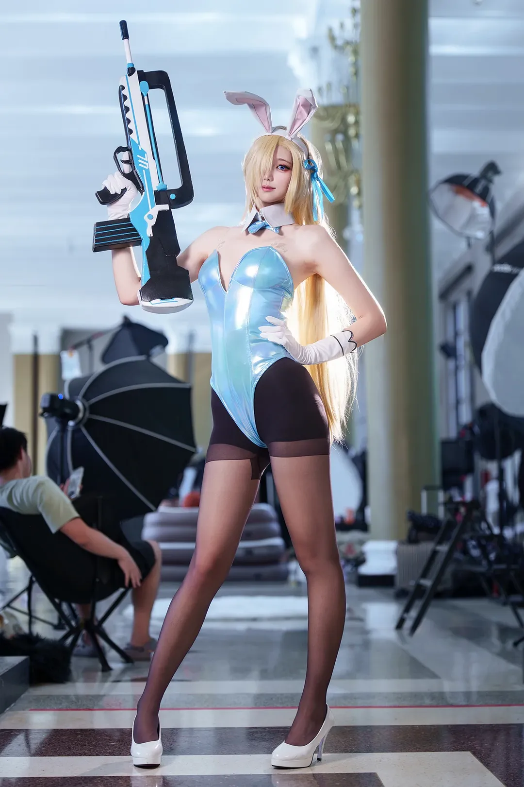 蔚蓝档案, 漫展场照, 兔女郎cosplay, 黑丝cos, 明日奈cos
