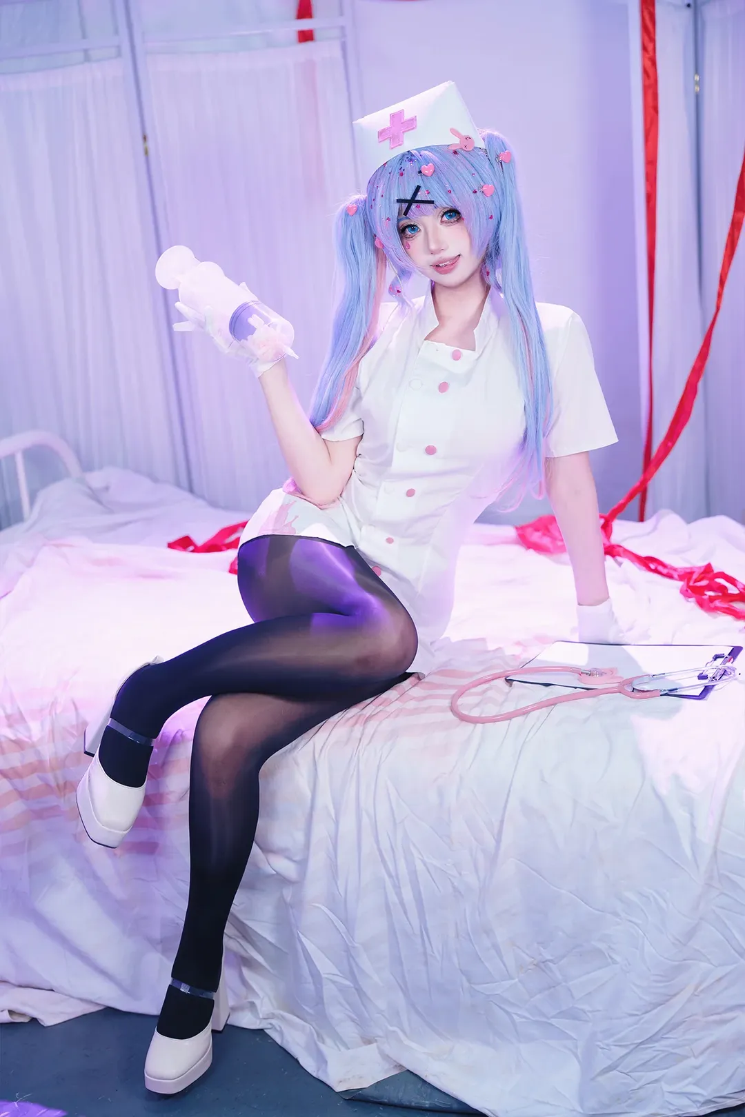 二次元摄影, 初音未来cos, 兔子洞, 黑丝, 护士服cosplay