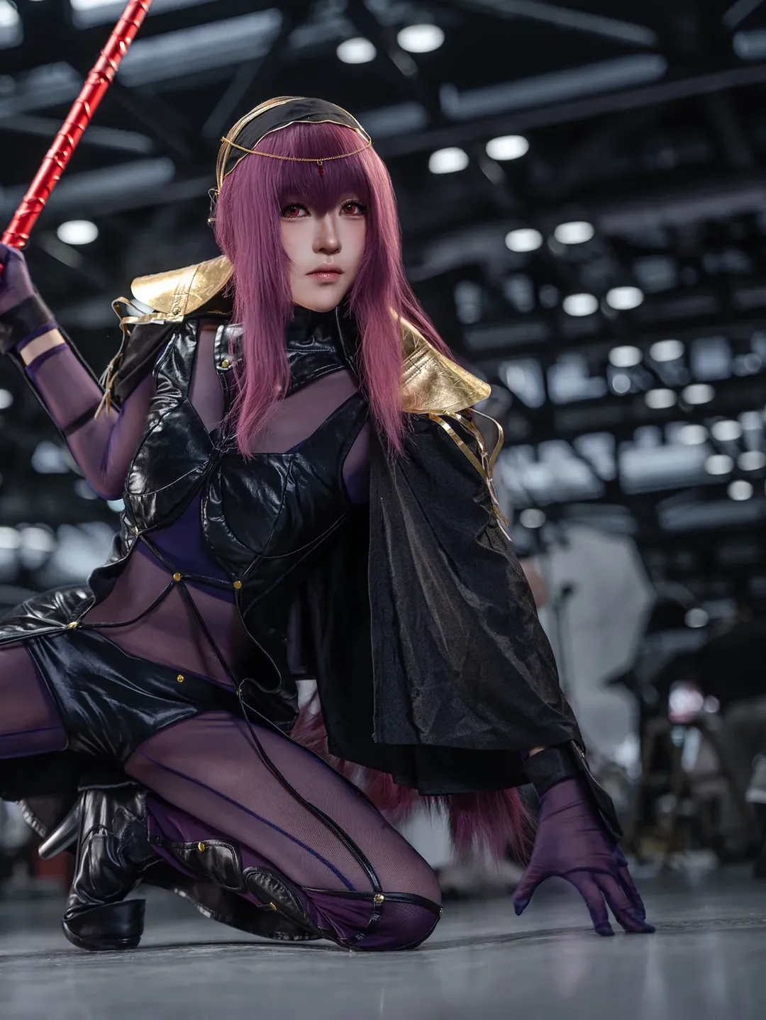 Fate/Grand Order, 漫展场照, 二次元cosplay, 斯卡哈cos, 紫色丝袜