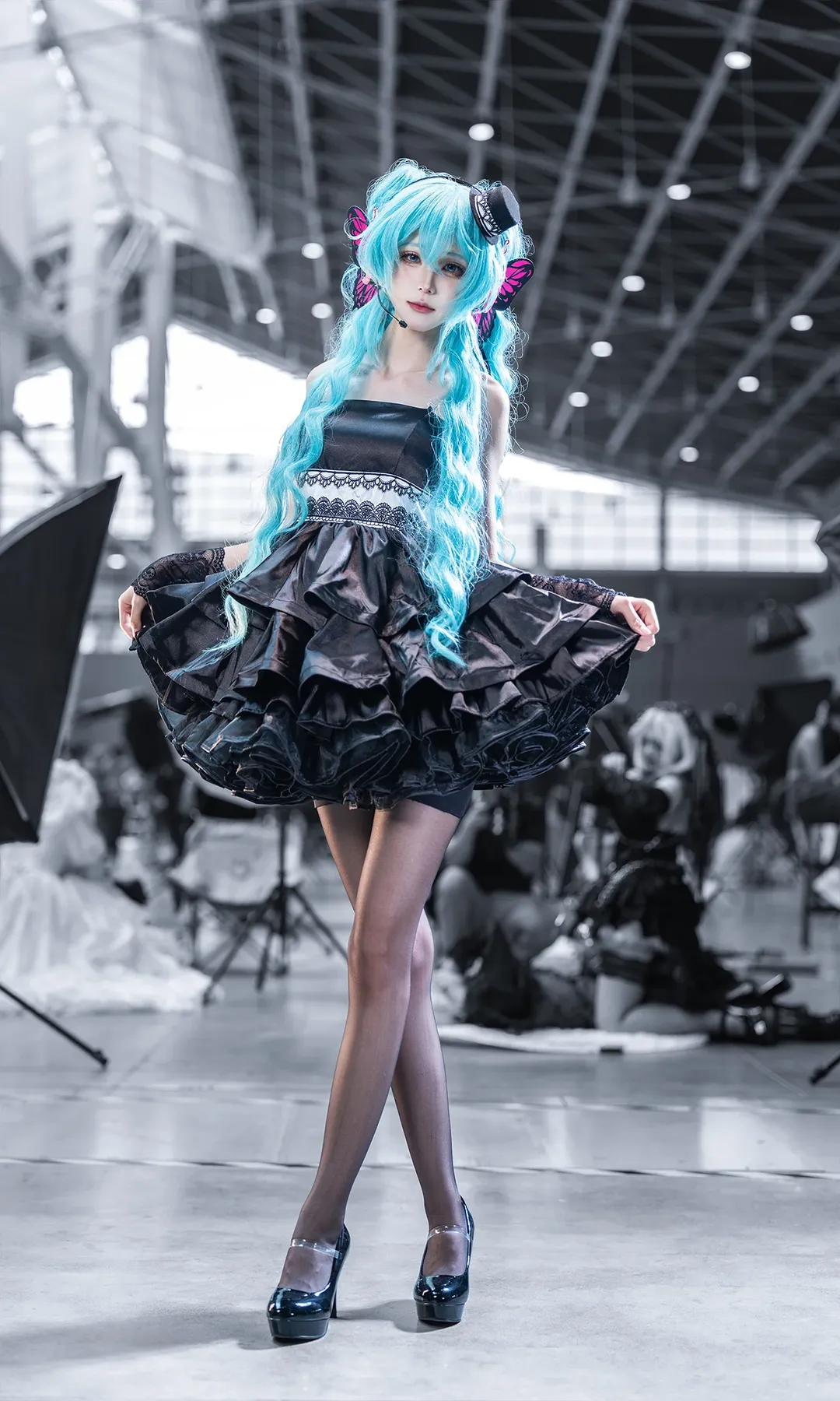 漫展返图, 初音未来cos, cosplay摄影, 黑丝穿搭, VOCALOID