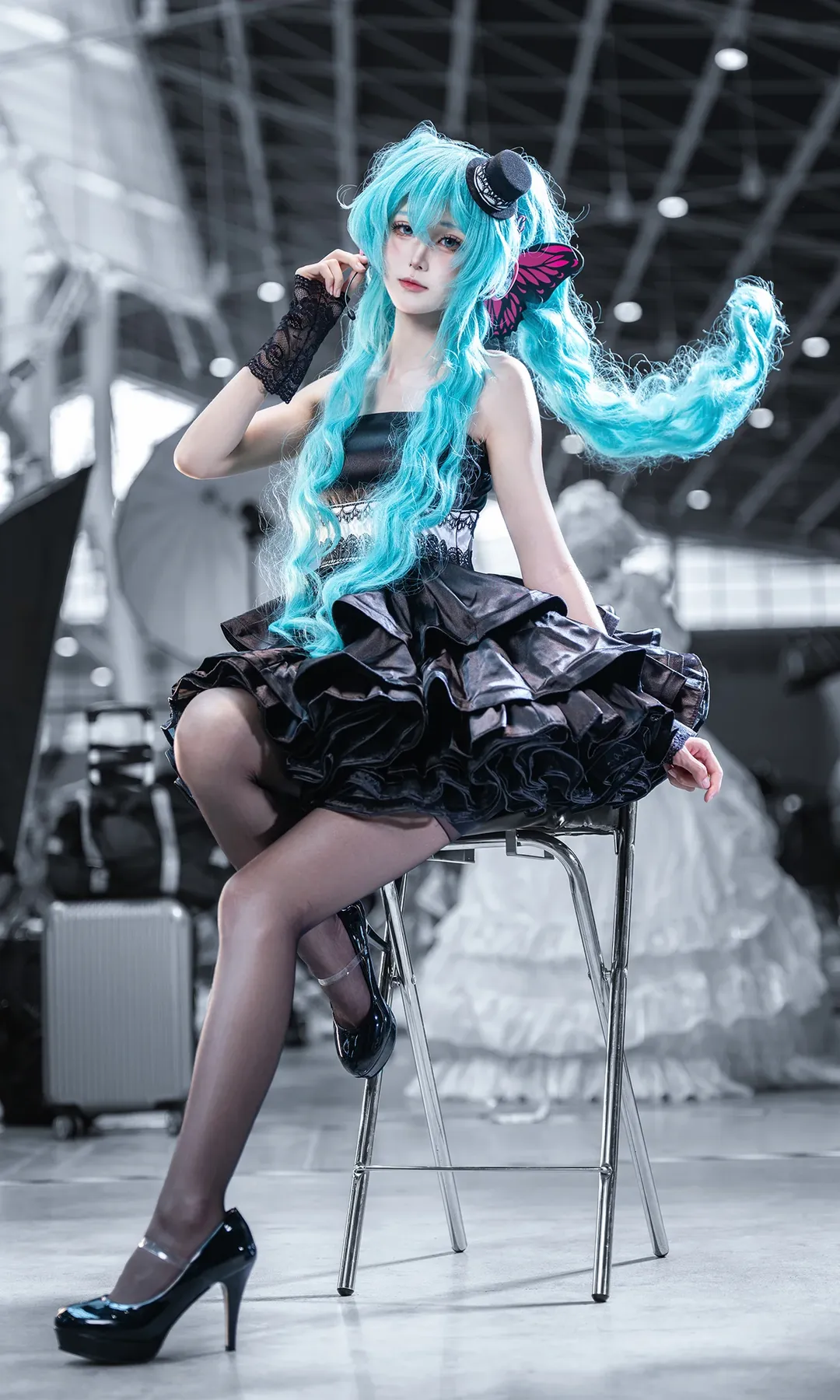 漫展返图, 初音未来, 初音未来cos, 黑丝穿搭, 蝴蝶耳机 - 第1张