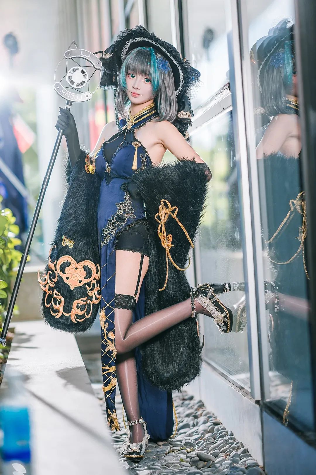 柴郡cos, 碧蓝航线, 广州漫展, 黑丝旗袍cos, cosplay场外 - 第1张