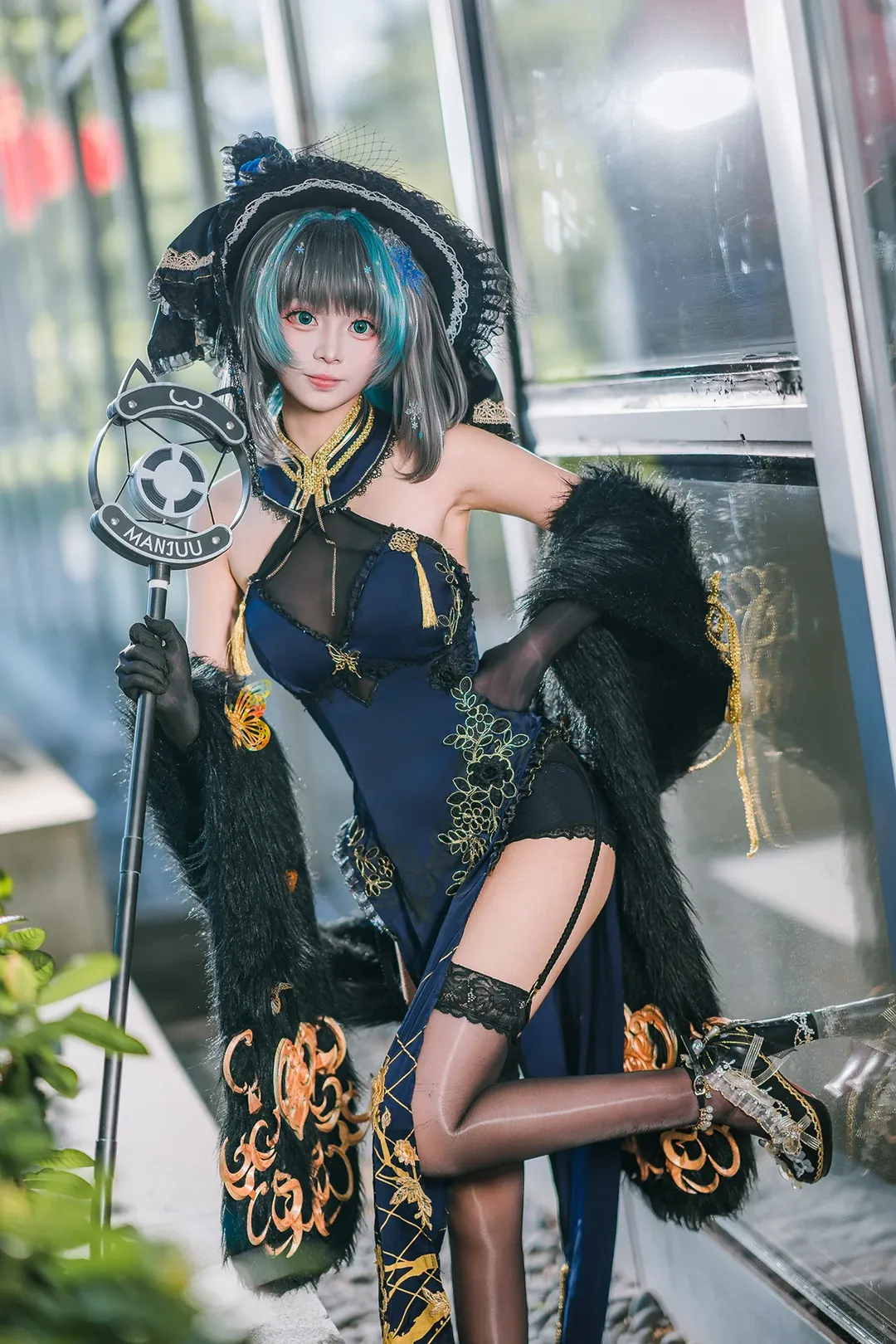 柴郡cos, 碧蓝航线, 广州漫展, 黑丝旗袍cos, cosplay场外