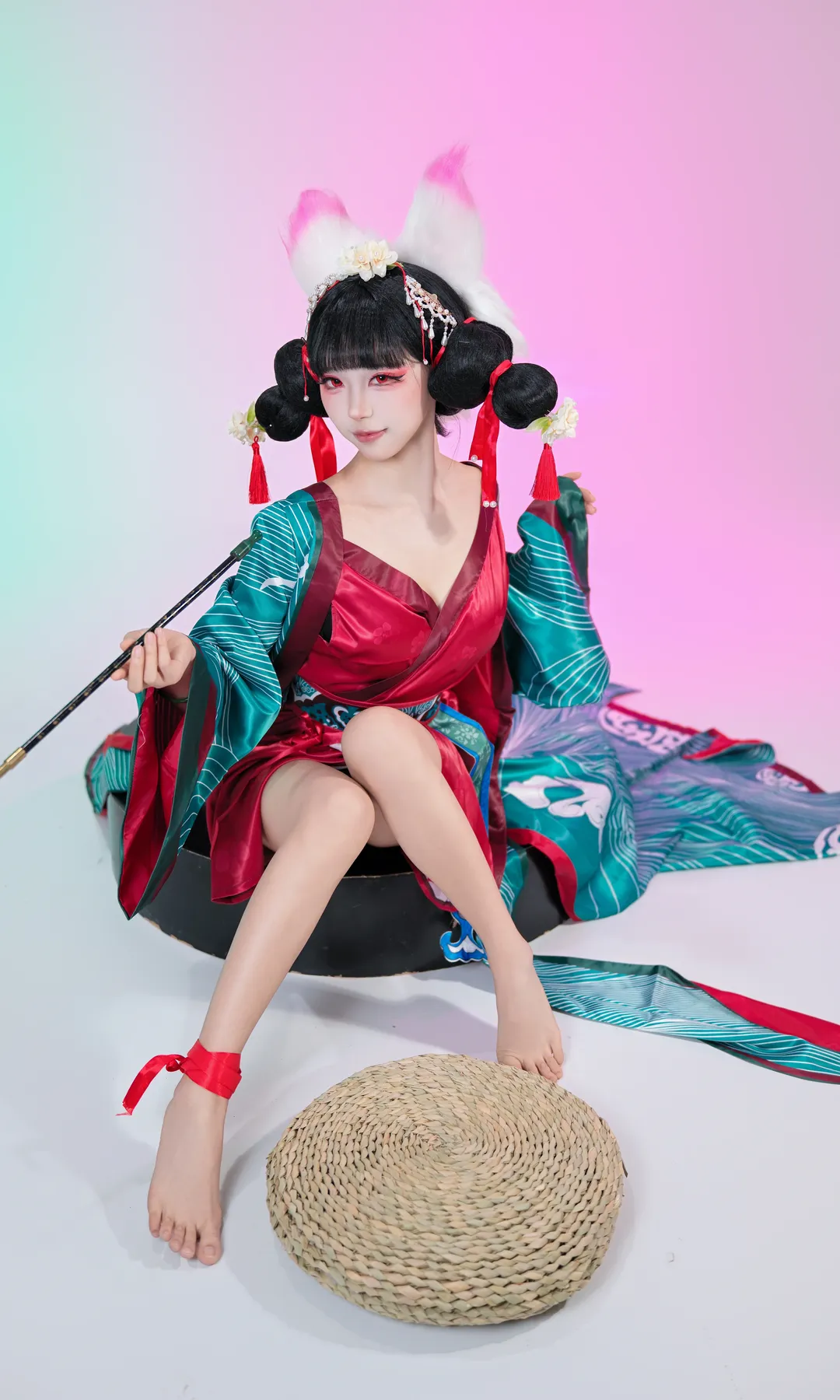 宝青坊主cos, 棚拍写真, 古风国风, 兽耳狐妖, 赤足红绳 - 第4张