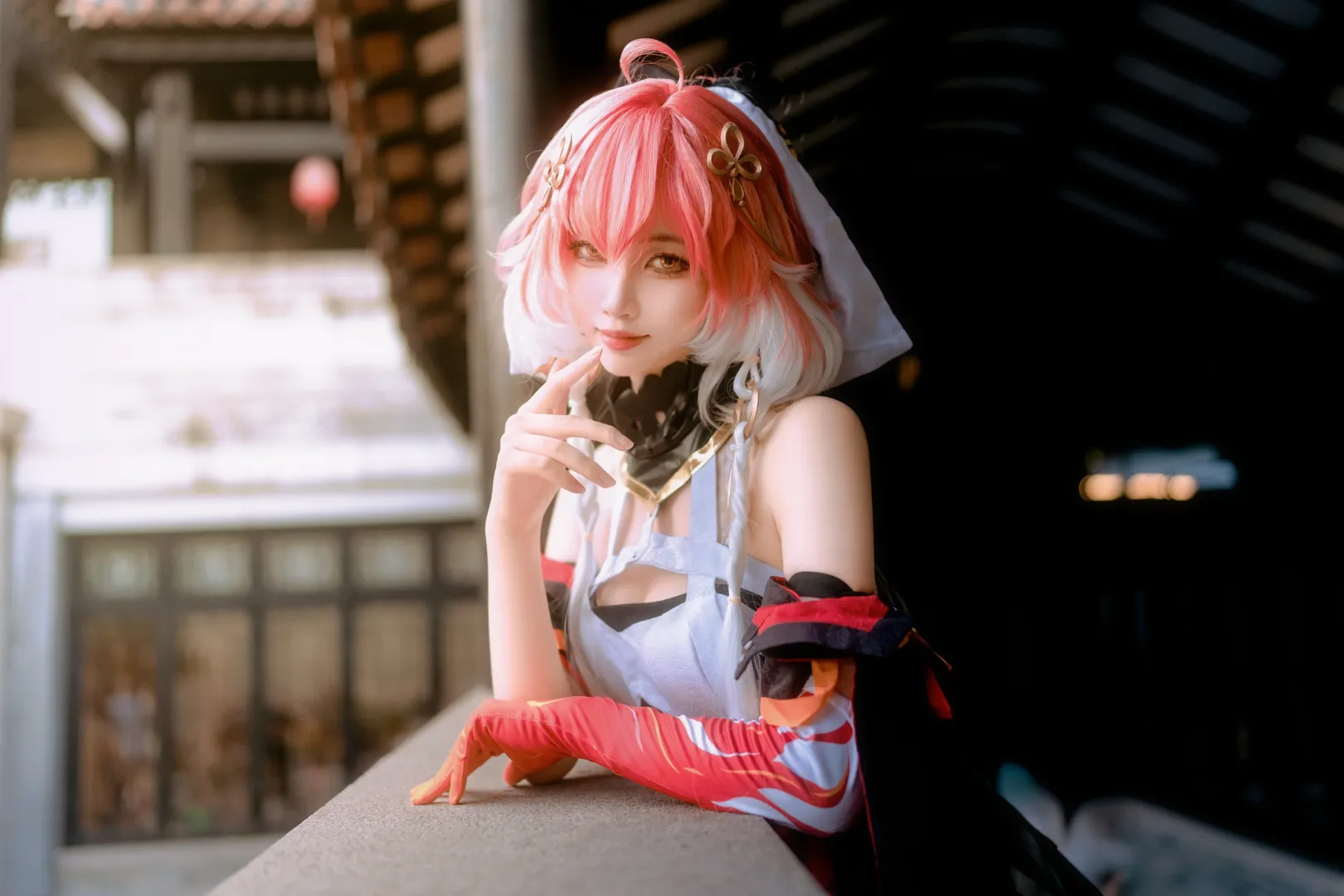 鸣潮, 长离cos, 白丝过膝袜, 长离cosplay, 二次元外景摄影 - 第1张
