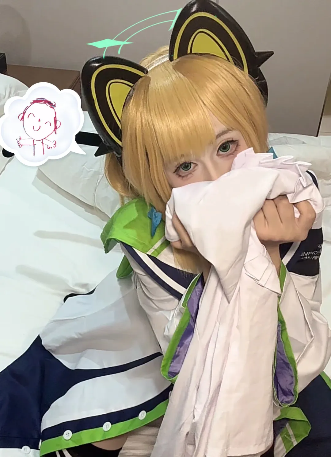 蔚蓝档案, 才羽绿cos, 水手服, 黑丝, 猫耳cos