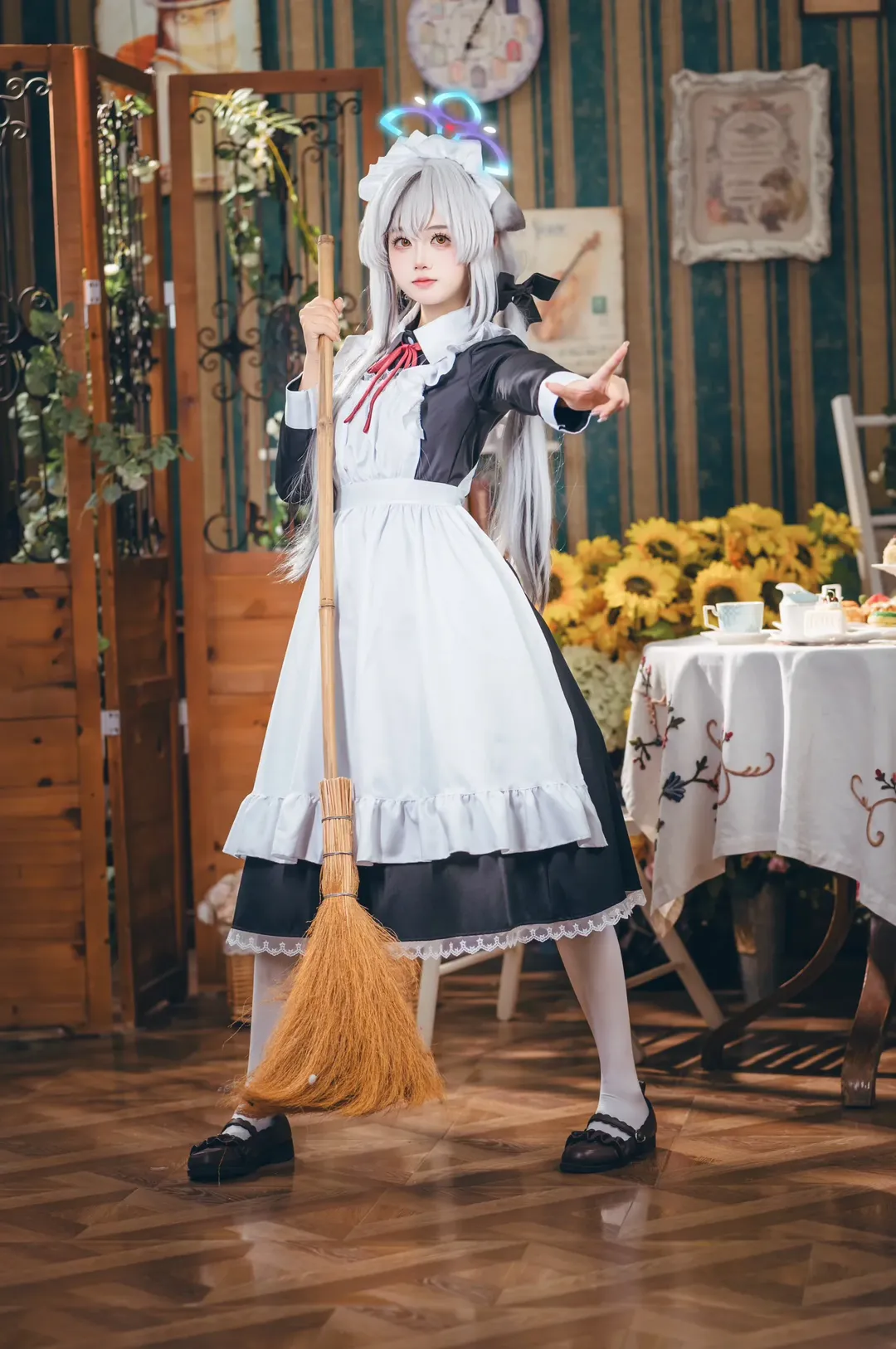 蔚蓝档案, 女仆装cosplay, 春原心奈cos, 白丝女仆, 下午茶拍照 - 第2张