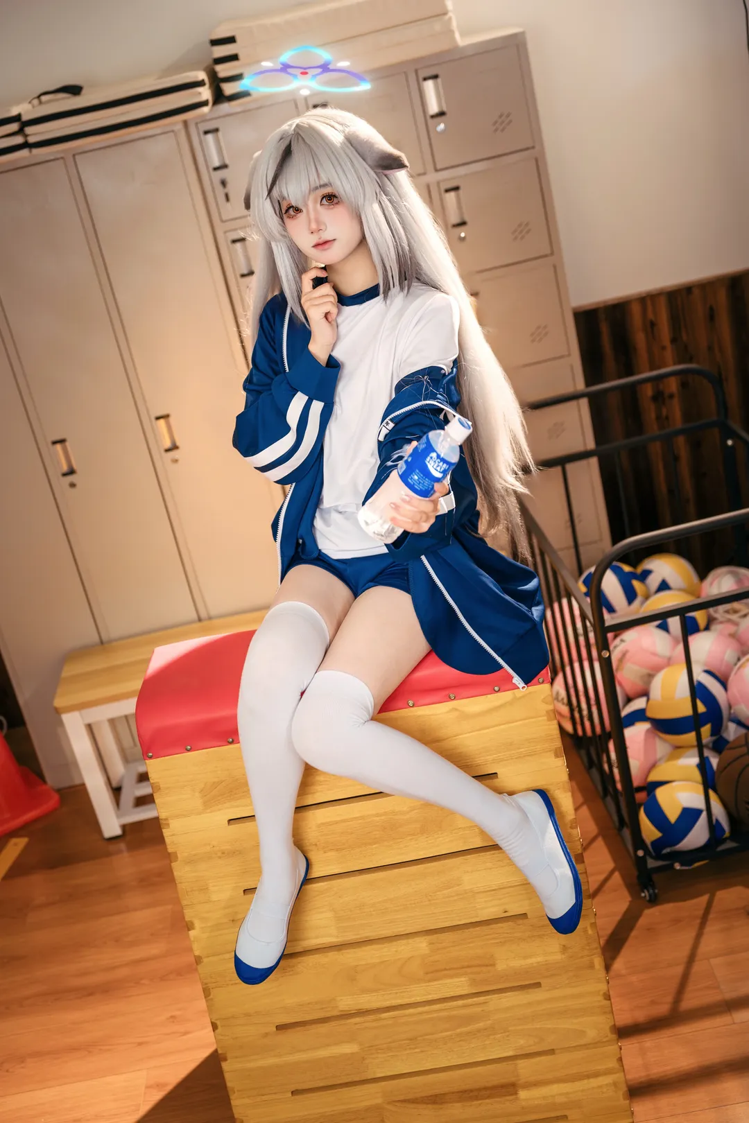 蔚藍檔案, 體操服cos, 春原心奈cos, 白絲過膝襪, 更衣室拍攝