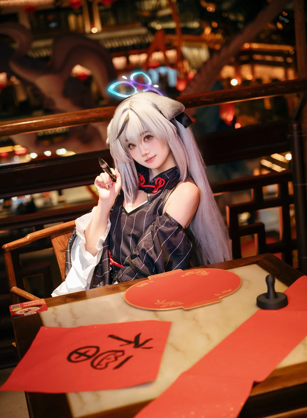 蔚蓝档案, 兽耳少女, 春原心奈cos, 豫园夜景, 新年国风