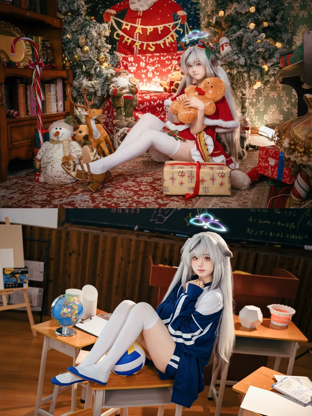 蔚蓝档案, cosplay日常, 丝袜穿搭, 春原心奈cos, 银发兽耳 - 第3张