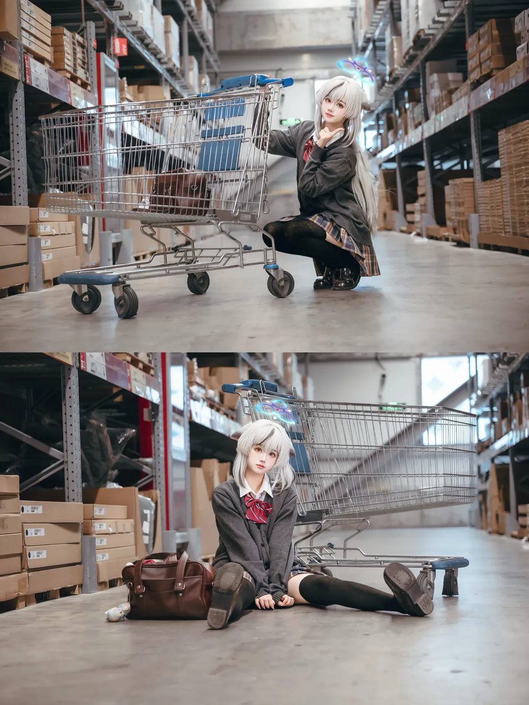 蔚蓝档案, cosplay日常, 丝袜穿搭, 春原心奈cos, 银发兽耳 - 第5张