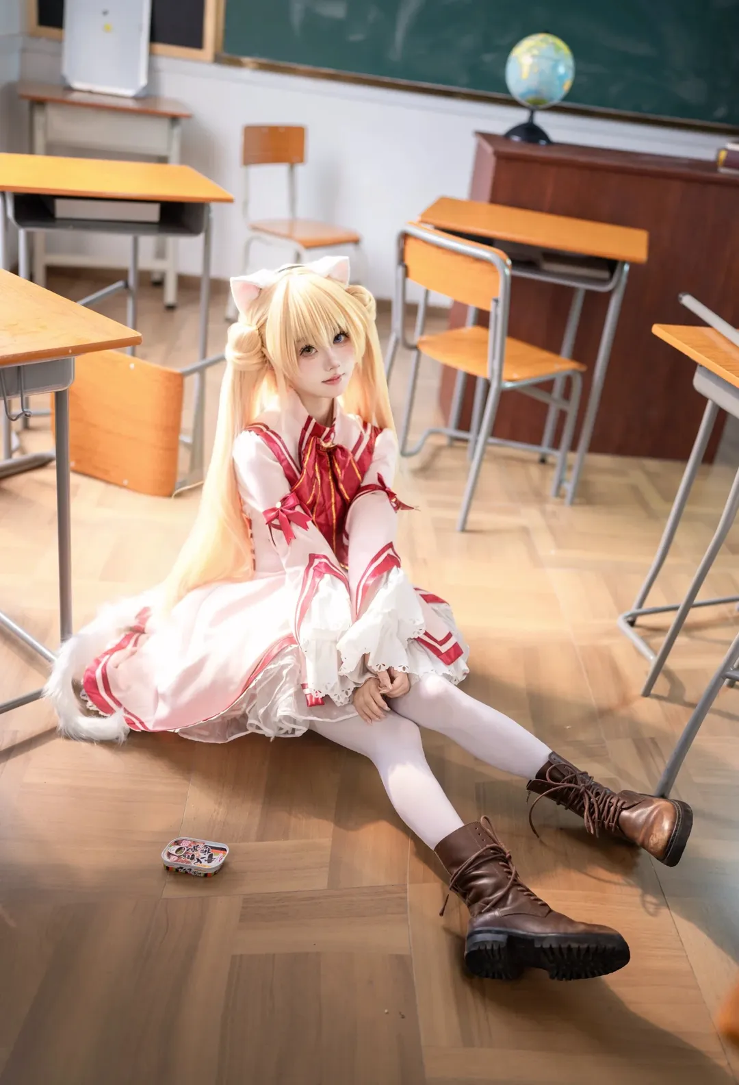Rewrite, 校园摄影, 教室氛围, 中津静流cos, 白丝连裤袜 - 第1张