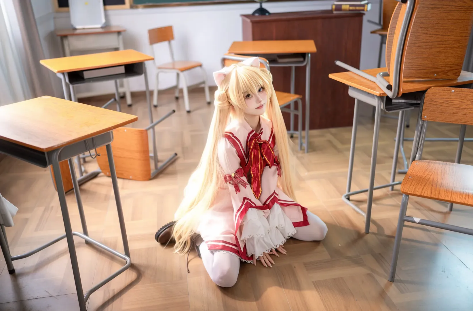 Rewrite, 校园摄影, 教室氛围, 中津静流cos, 白丝连裤袜 - 第2张