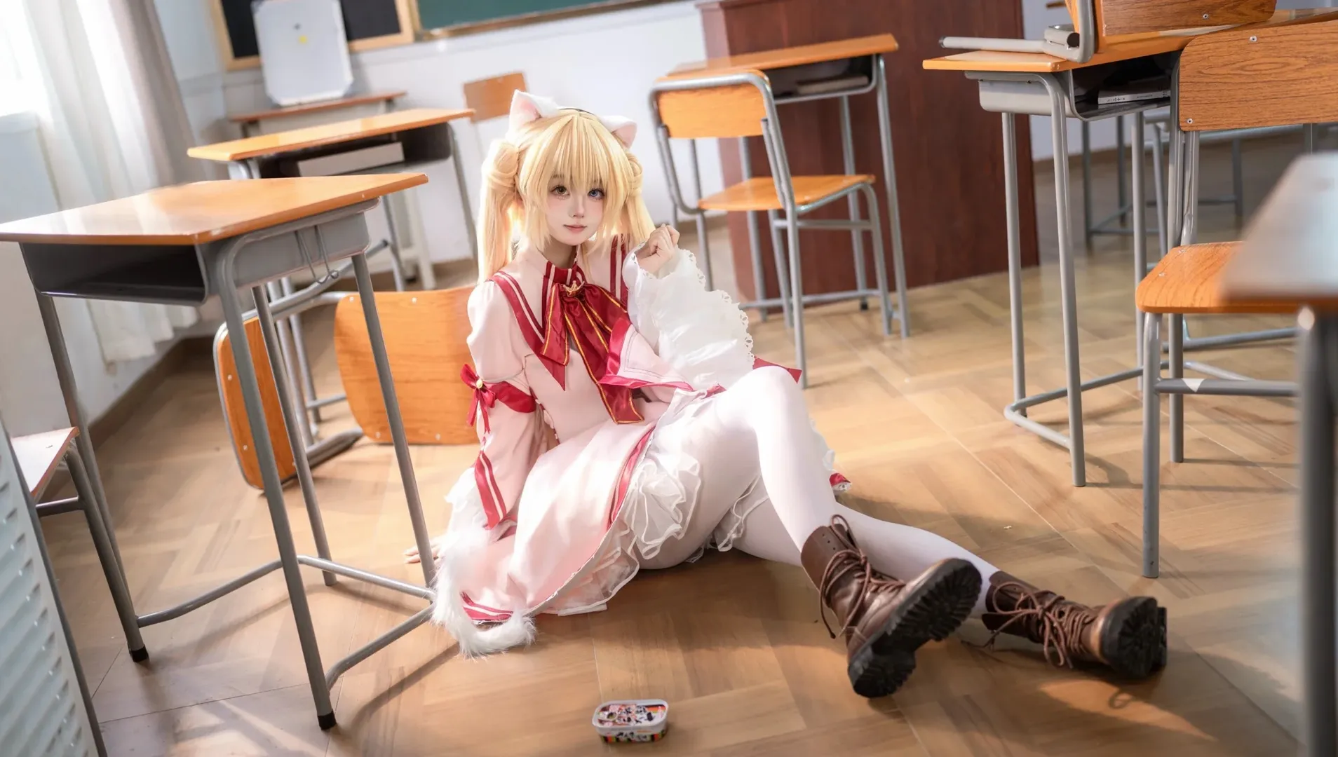 Rewrite, 校园摄影, 教室氛围, 中津静流cos, 白丝连裤袜 - 第3张