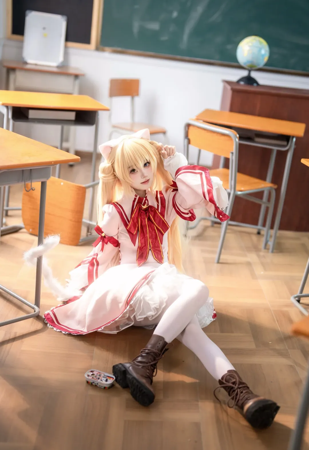 Rewrite, 校园摄影, 教室氛围, 中津静流cos, 白丝连裤袜
