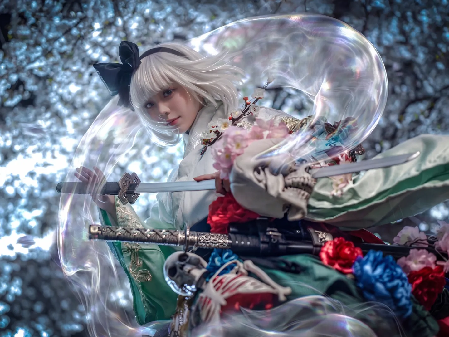 二次元摄影, 东方Project, 魂魄妖梦cos, 和风造型, 月下摄影