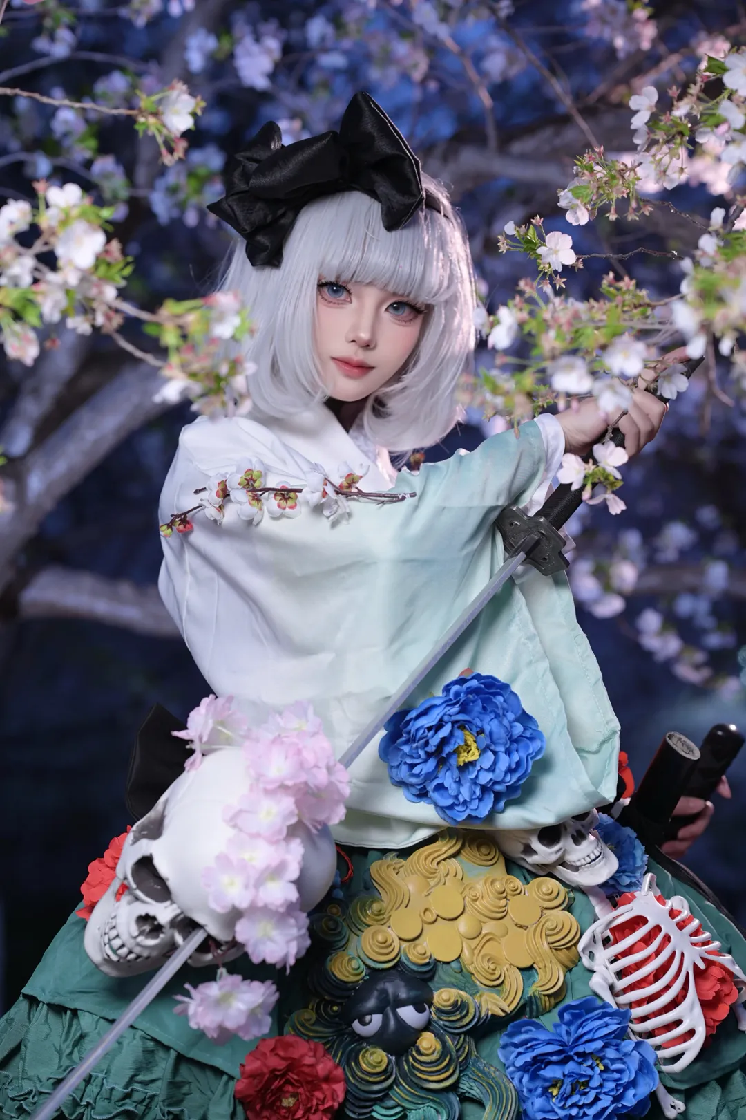 东方project, 魂魄妖梦cos, 和风cosplay, 夜景摄影, 武士刀少女 - 第2张