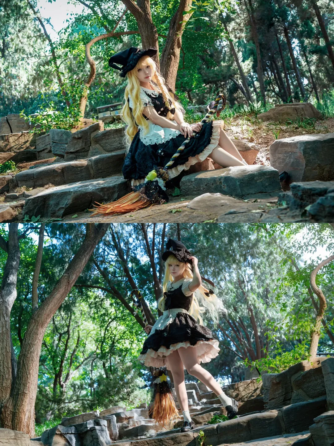 东方project, 雾雨魔理沙cos, 魔法使cosplay, 森林外景摄影, 白袜短裙 - 第1张