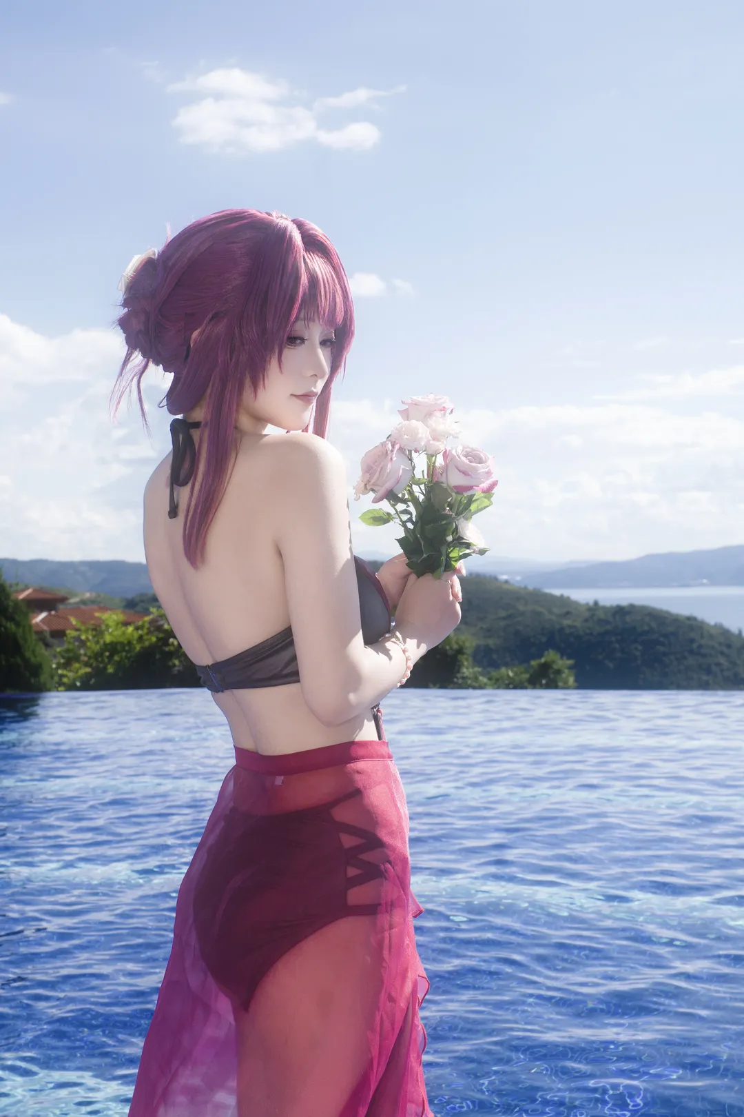 崩坏星穹铁道, 卡芙卡cos, cosplay摄影, 泳装穿搭, 无边泳池