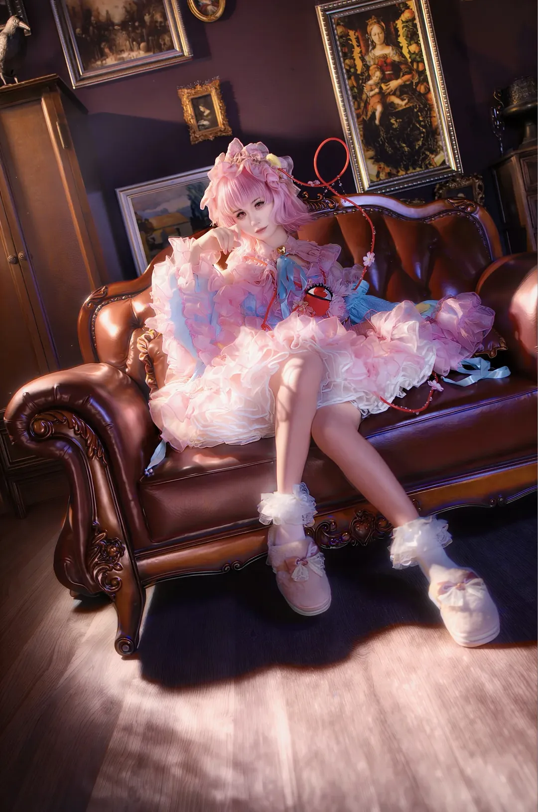 Touhou Project, Komeiji Satori cosplay, Vintage portrait, Pink dress, Satori's Eye