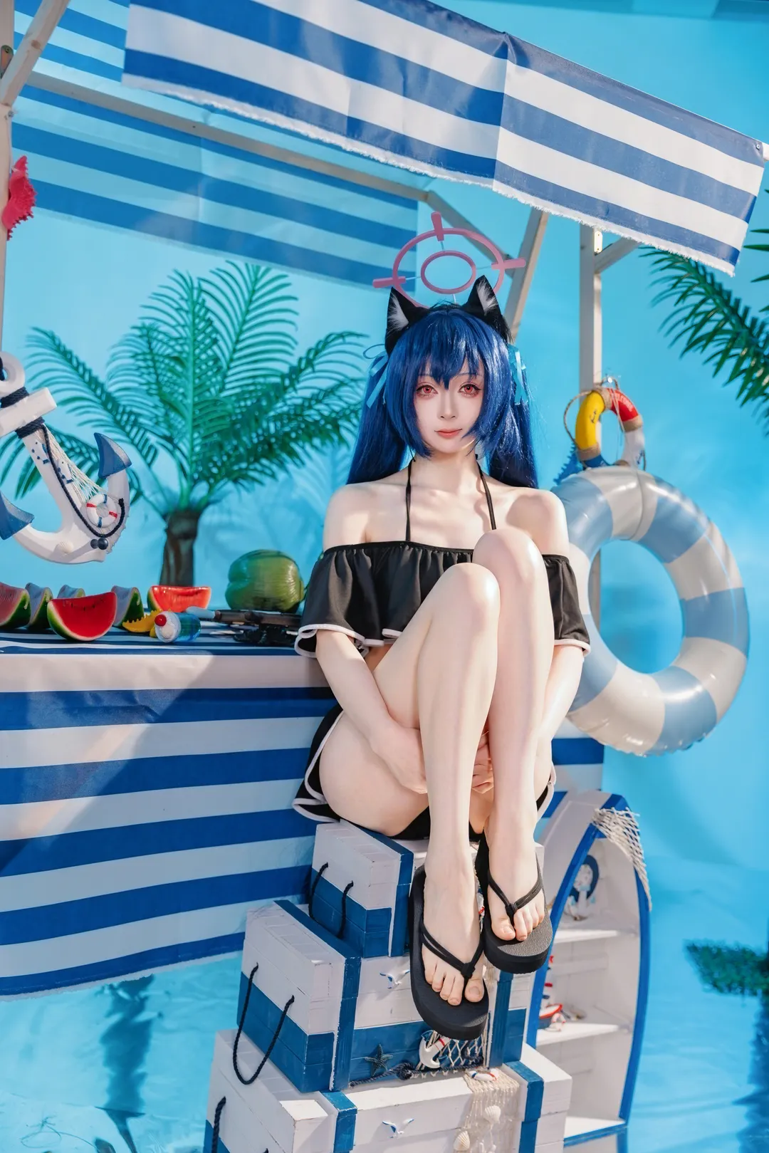 二次元摄影, 蔚蓝档案, 泳装cosplay, 夏日清凉, 黑见芹香cos - 第1张