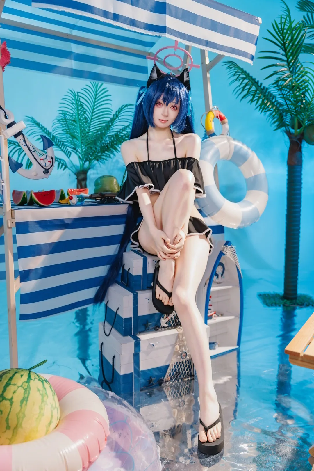 二次元摄影, 蔚蓝档案, 泳装cosplay, 夏日清凉, 黑见芹香cos - 第2张