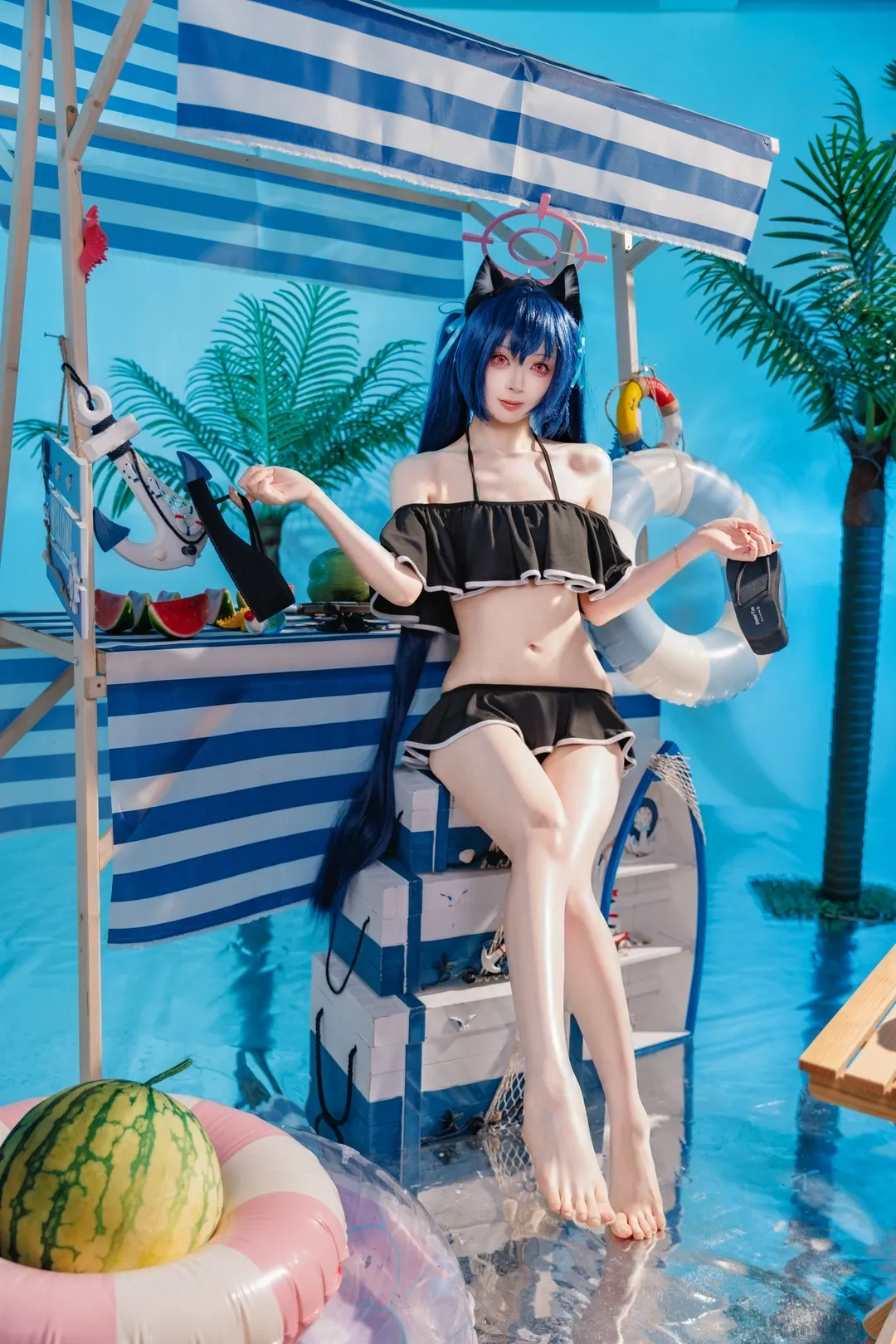 二次元摄影, 蔚蓝档案, 泳装cosplay, 夏日清凉, 黑见芹香cos - 第4张