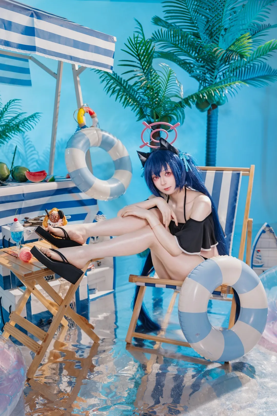 二次元摄影, 蔚蓝档案, 泳装cosplay, 夏日清凉, 黑见芹香cos - 第5张