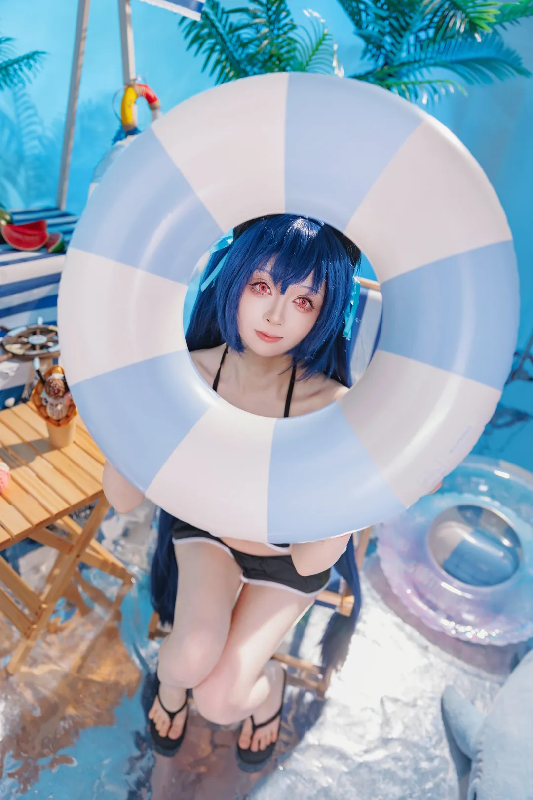 二次元摄影, 蔚蓝档案, 泳装cosplay, 夏日清凉, 黑见芹香cos - 第6张