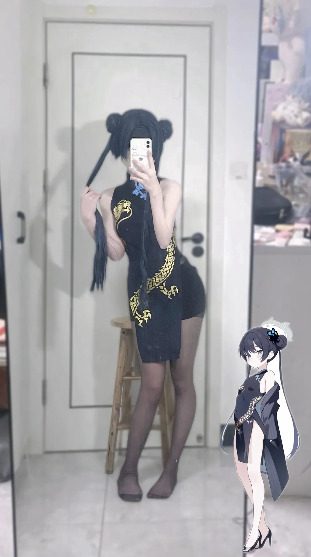 蔚蓝档案, 妃咲cos, 旗袍cosplay, 黑丝穿搭, 新年cos - 第3张