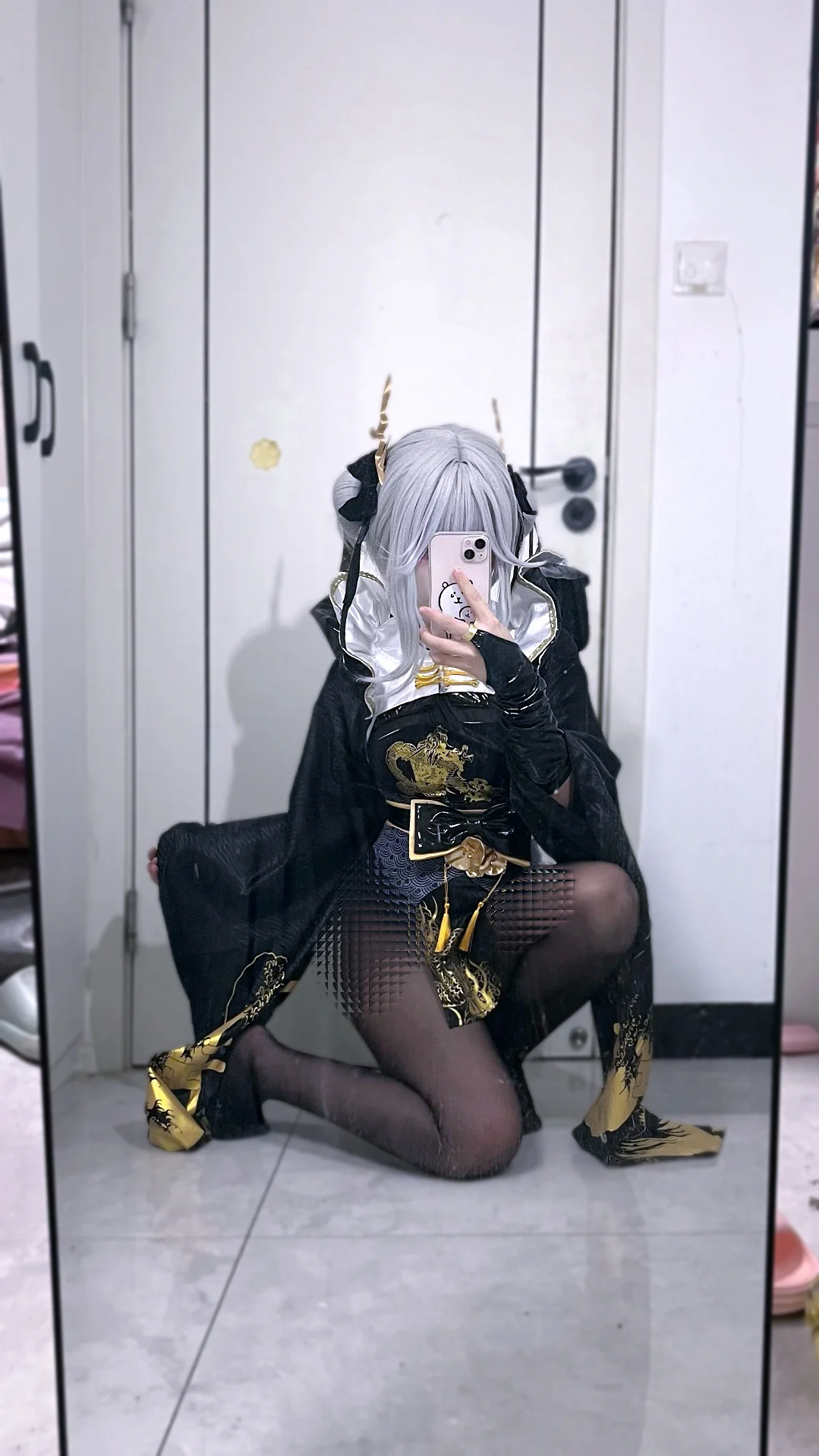 鏡面自拍, 白兔布蘭兒cos, 勝利女神nikke, 二次元穿搭, 黑絲cosplay