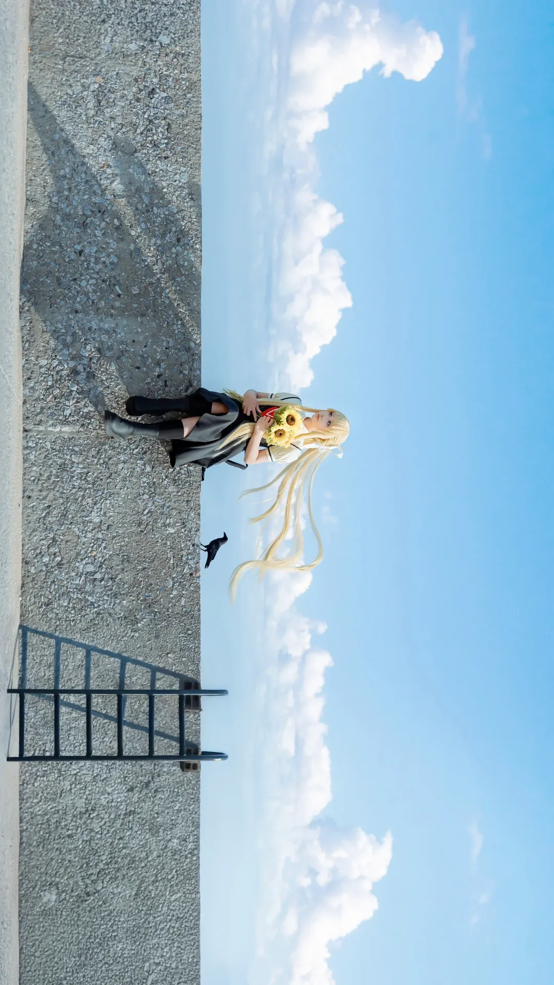 Seaside photoshoot, Angel wings, Misuzu Kamio cosplay, air, Black socks outfit - Image 2