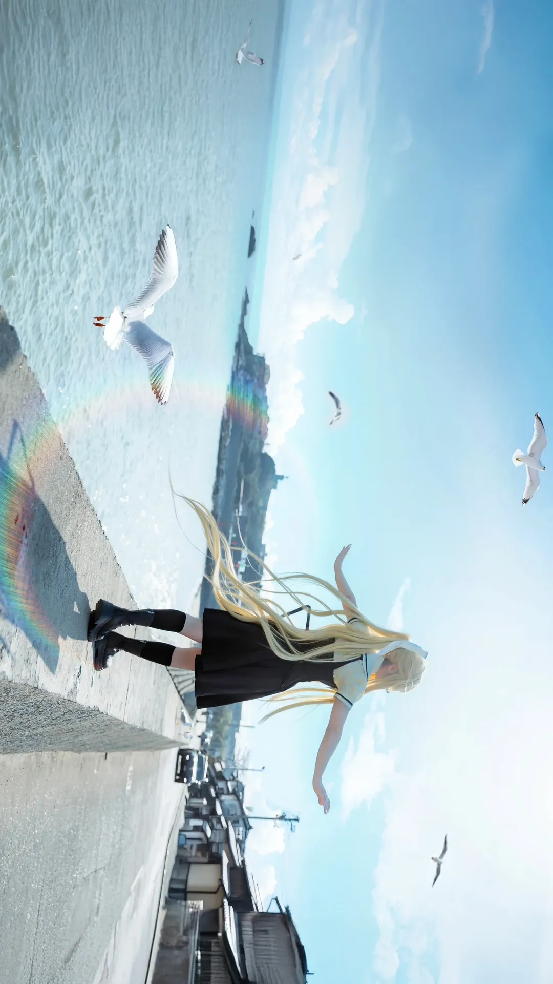 Seaside photoshoot, Angel wings, Misuzu Kamio cosplay, air, Black socks outfit - Image 4
