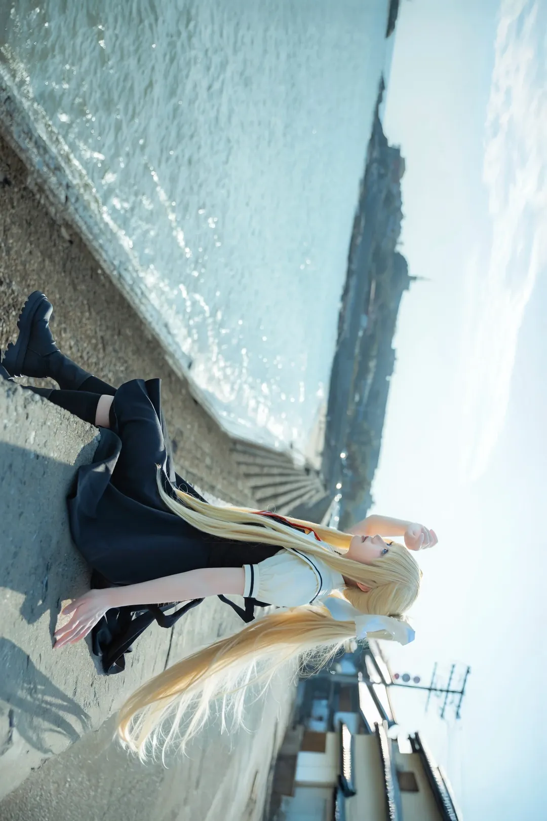 Seaside photoshoot, Angel wings, Misuzu Kamio cosplay, air, Black socks outfit - Image 5