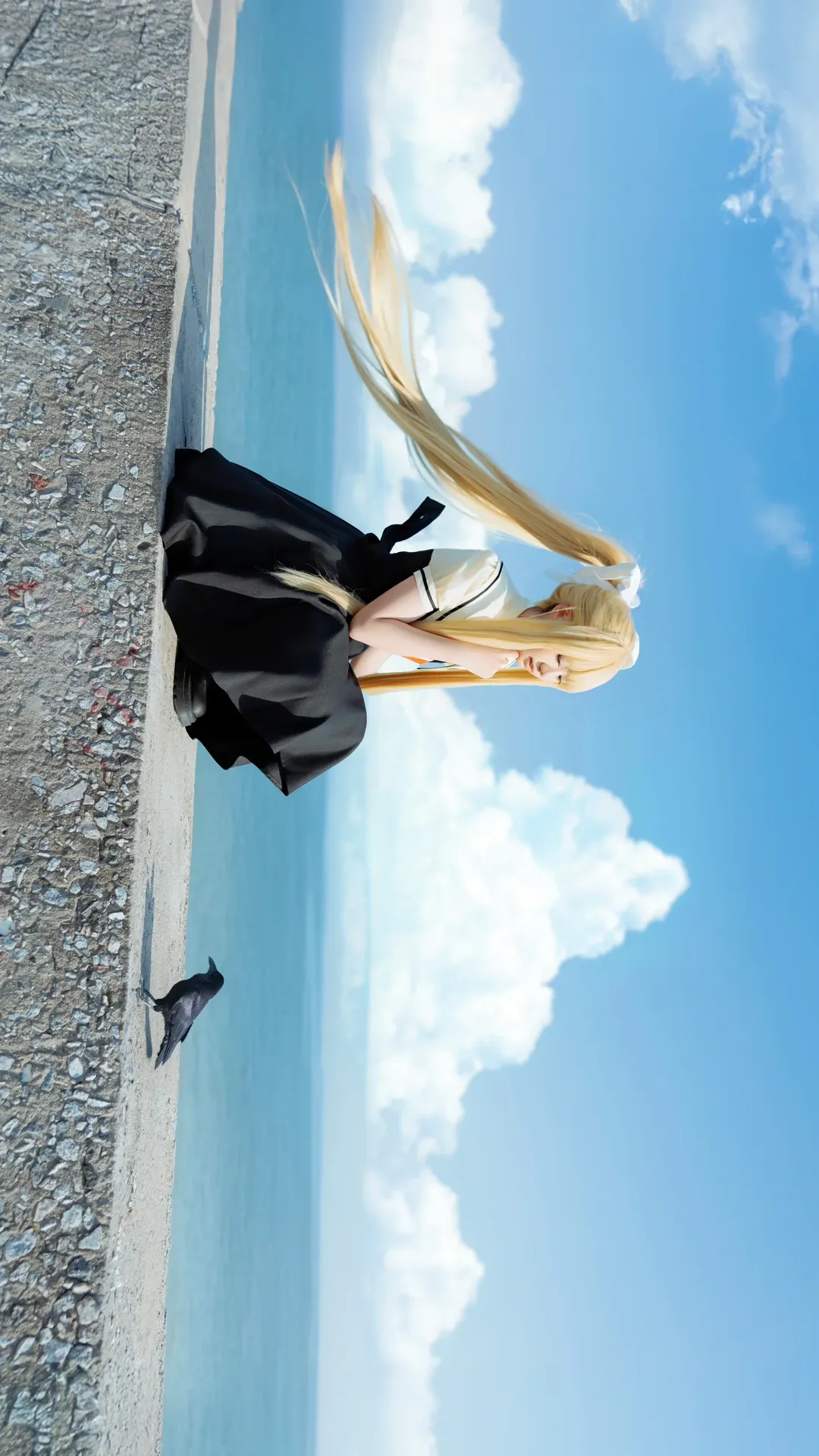 Seaside photoshoot, Angel wings, Misuzu Kamio cosplay, air, Black socks outfit - Image 6
