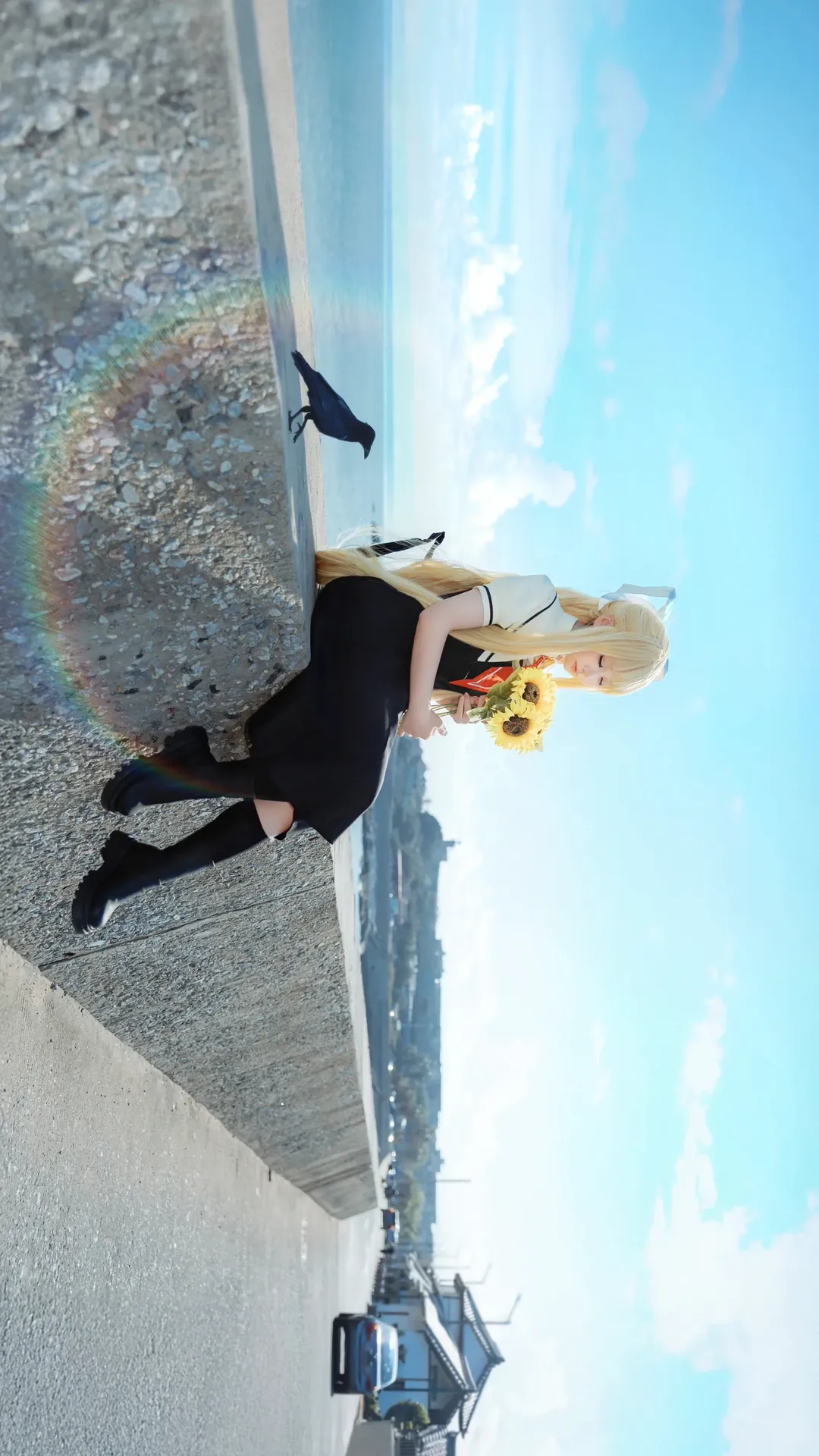 Seaside photoshoot, Angel wings, Misuzu Kamio cosplay, air, Black socks outfit - Image 8
