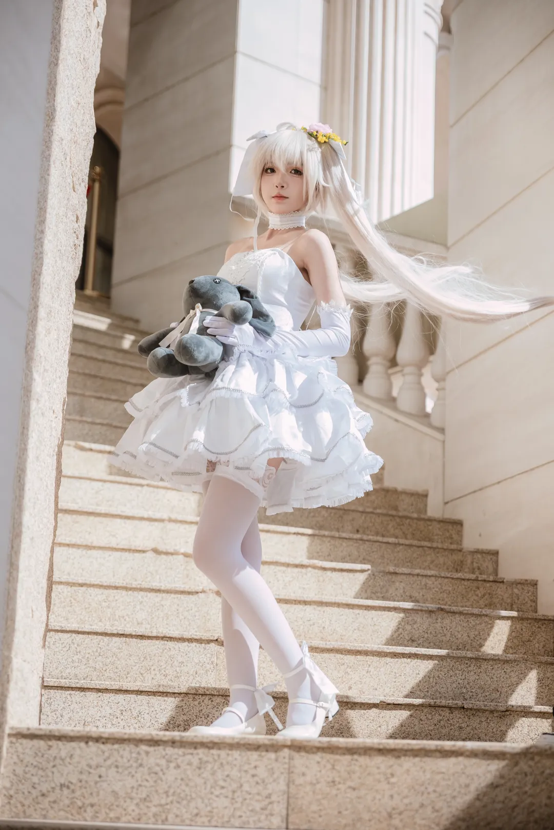 春日野穹cos, cosplay正片, 白丝cos, 穹妹花嫁, 欧式建筑摄影 - 第12张