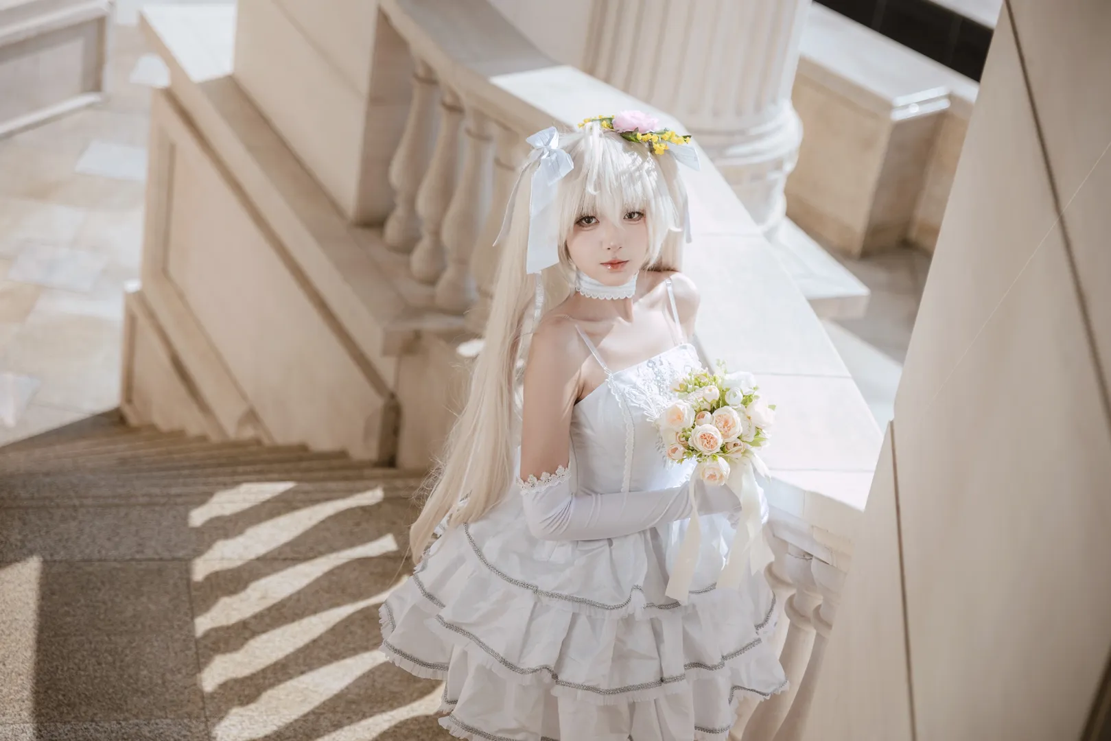 春日野穹cos, cosplay正片, 白丝cos, 穹妹花嫁, 欧式建筑摄影 - 第13张