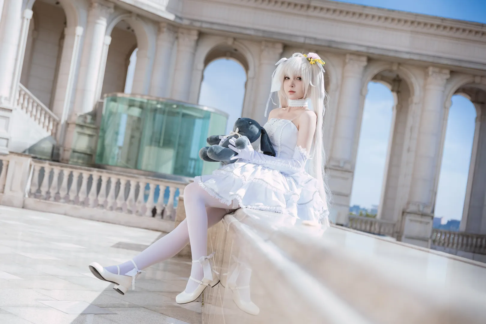 春日野穹cos, cosplay正片, 白丝cos, 穹妹花嫁, 欧式建筑摄影 - 第14张