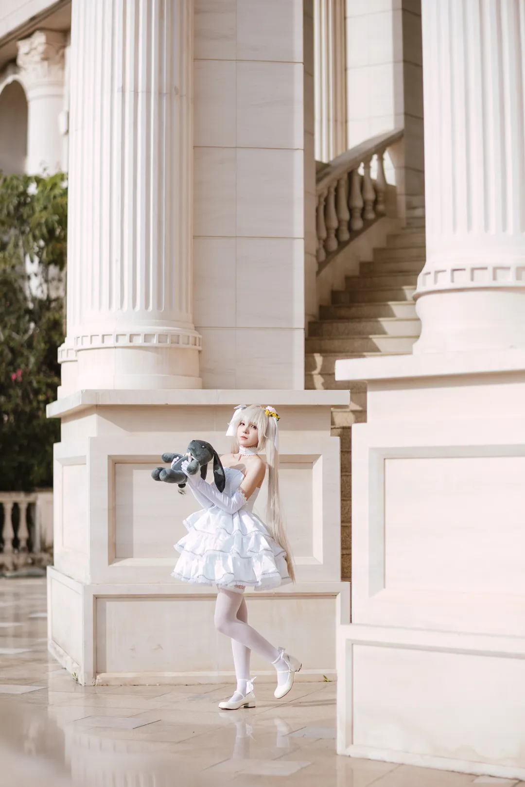 春日野穹cos, cosplay正片, 白丝cos, 穹妹花嫁, 欧式建筑摄影 - 第7张