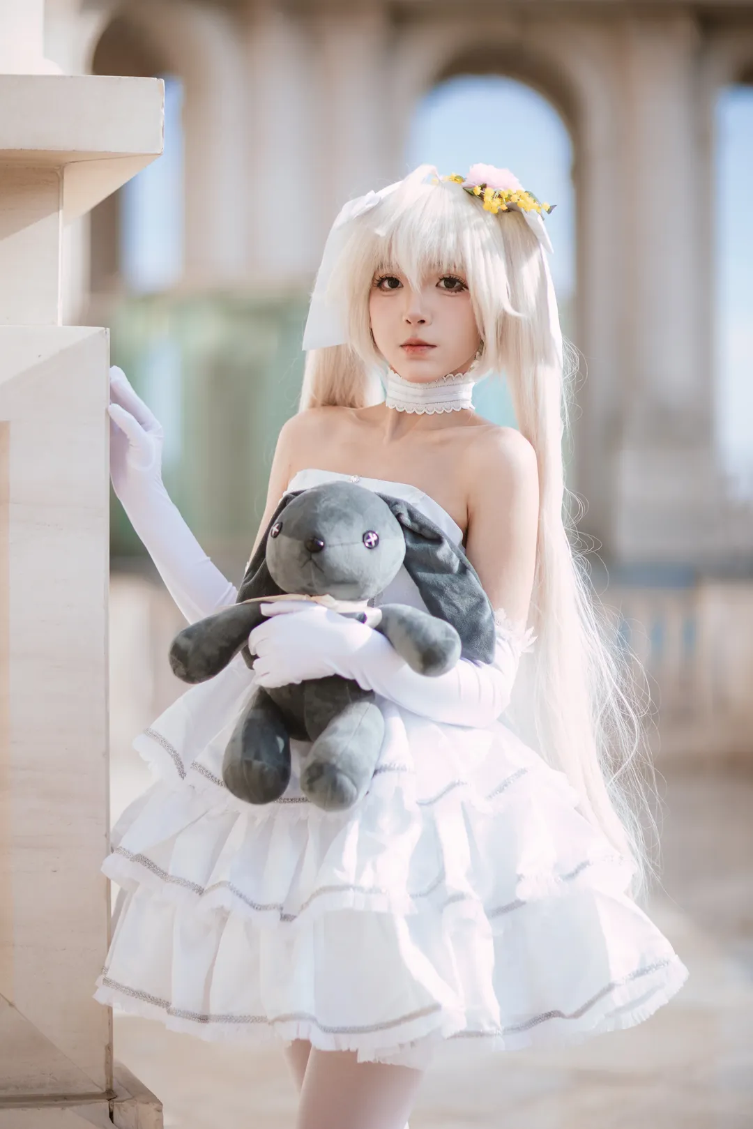 春日野穹cos, cosplay正片, 白丝cos, 穹妹花嫁, 欧式建筑摄影 - 第8张