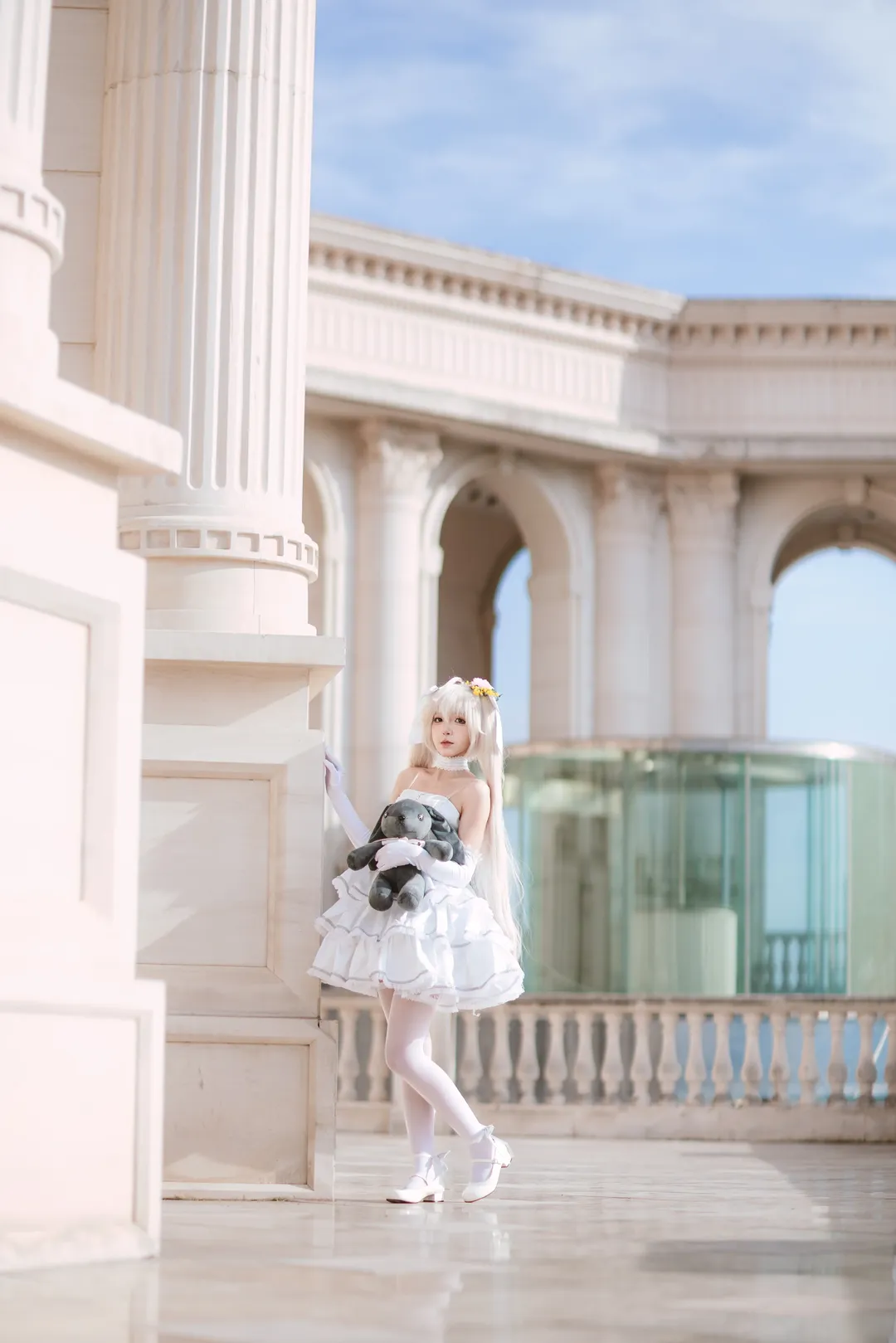 春日野穹cos, cosplay正片, 白丝cos, 穹妹花嫁, 欧式建筑摄影 - 第9张
