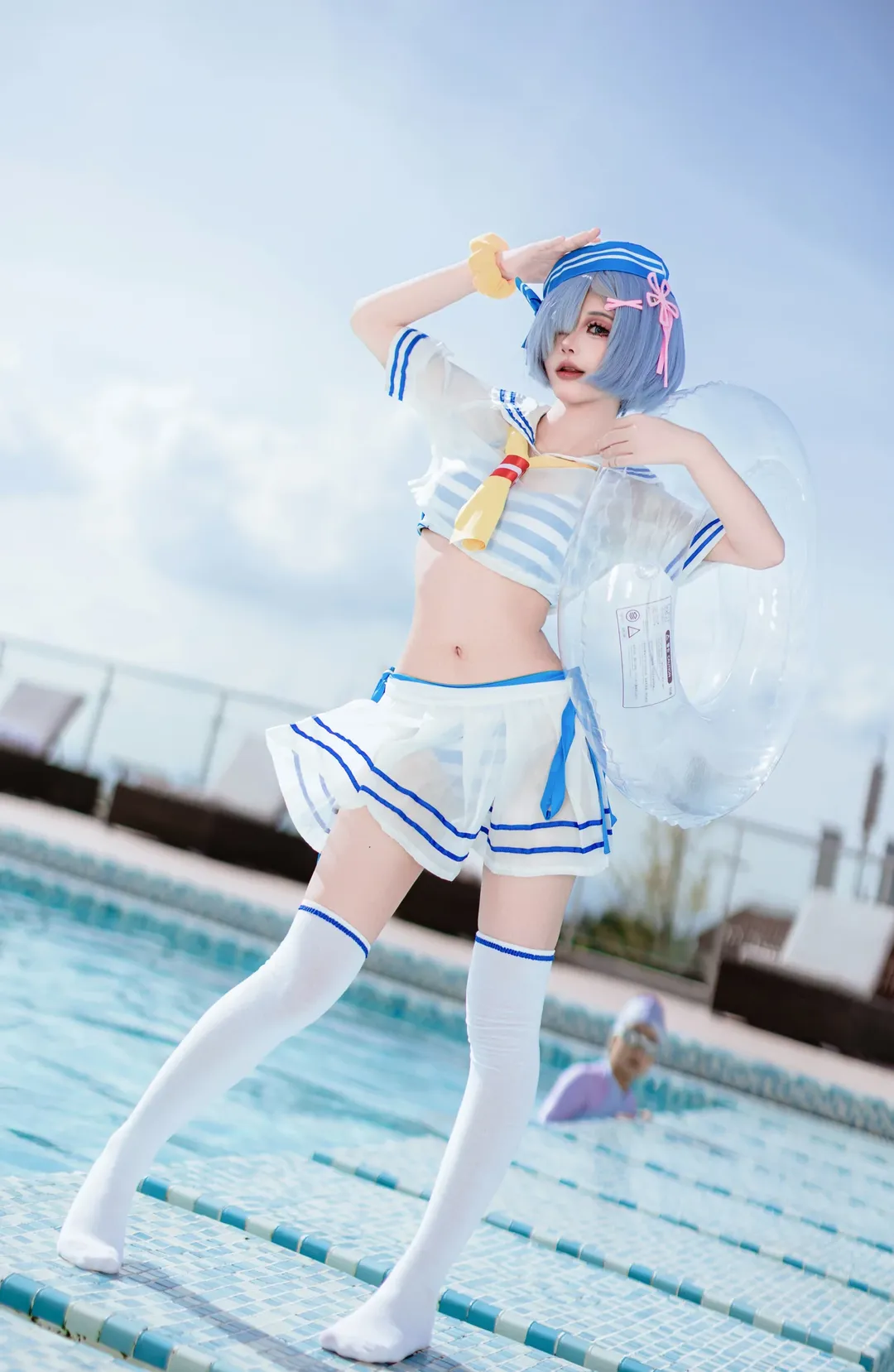 cosplay, 泳装, 白丝, 雷姆cos, 夏日清凉