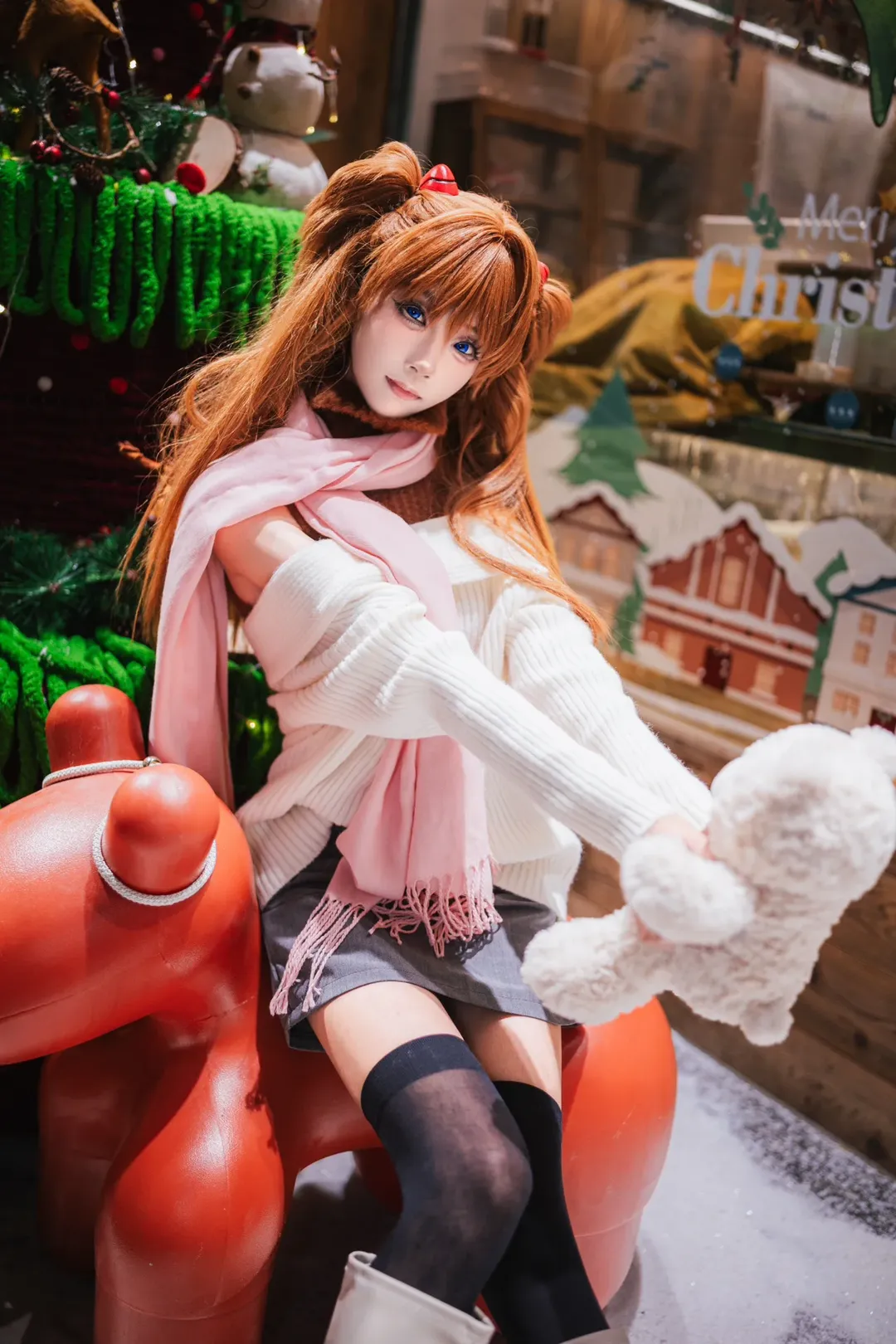 冬日穿搭, 明日香cos, 新世纪福音战士, 黑丝, cosplay摄影