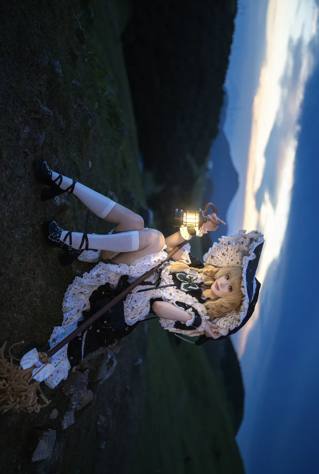 东方project, cos正片, 魔理沙cos, 夜景人像, 白丝cos