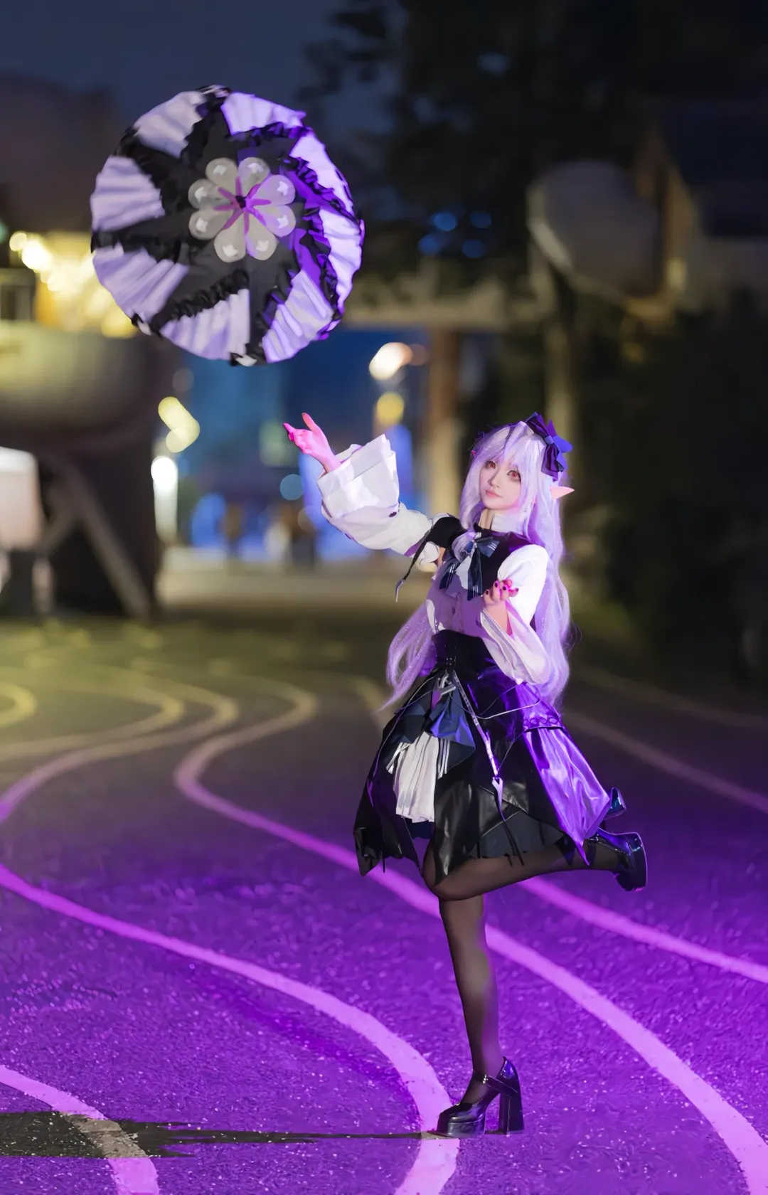 绝区零, cosplay, 薇薇安cos, 黑丝穿搭, 夜景写真